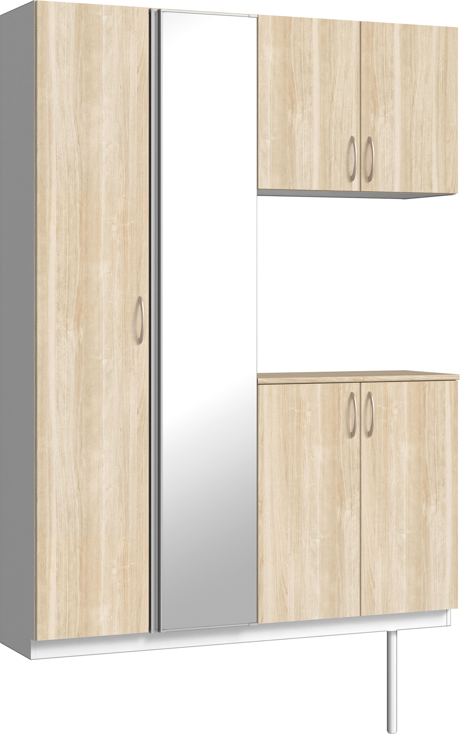 玄関収納　イエリア　開き戸ユニット　フラット　Ｓ８３　コの字ＰＬＡＮ　シューズ収納　ミラー扉　１４８０幅　〈コットンベージュ柄〉　ハンドルラウンド型〈Ｔシルバー色〉