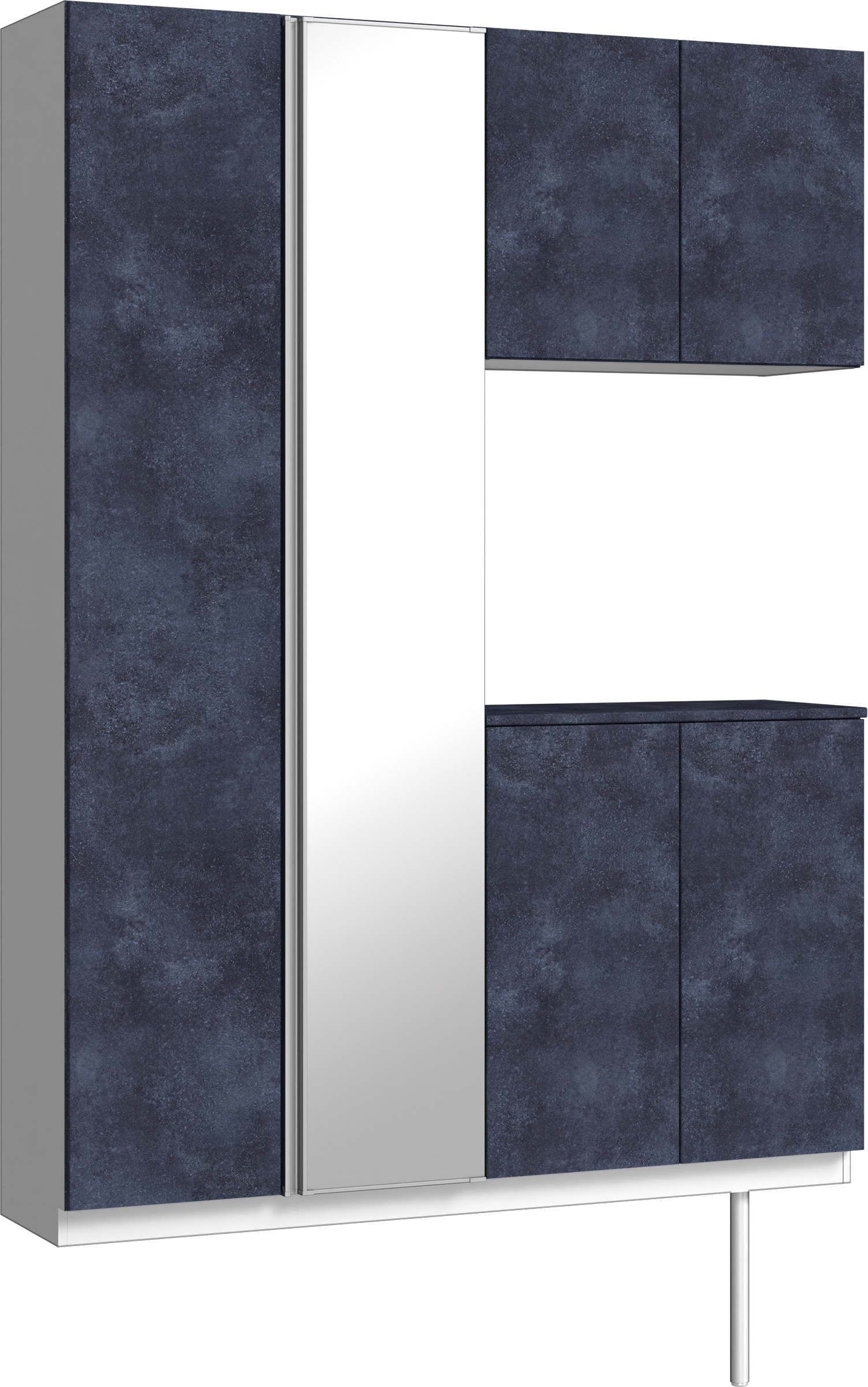 玄関収納　イエリア　開き戸ユニット　フラット　Ｓ８３　コの字ＰＬＡＮ　シューズ収納　ミラー扉　１４８０幅　〈コバルトブルー柄〉　ハンドルレス