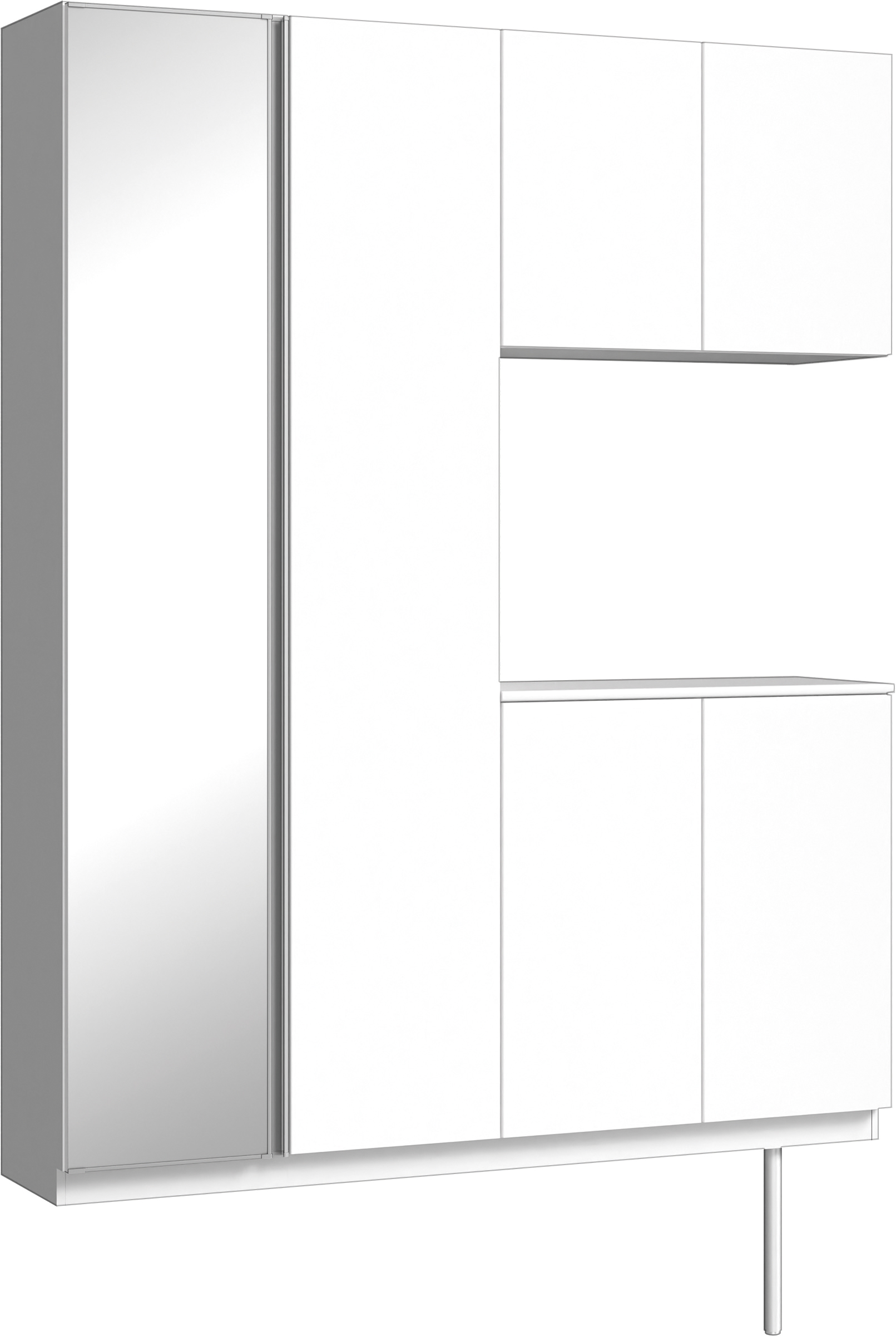 玄関収納　イエリア　開き戸ユニット　フラット縦木目　Ｓ０２　コの字ＰＬＡＮ　シューズ収納　ミラー扉　１６００幅　〈パウダーホワイト柄〉　ハンドルレス