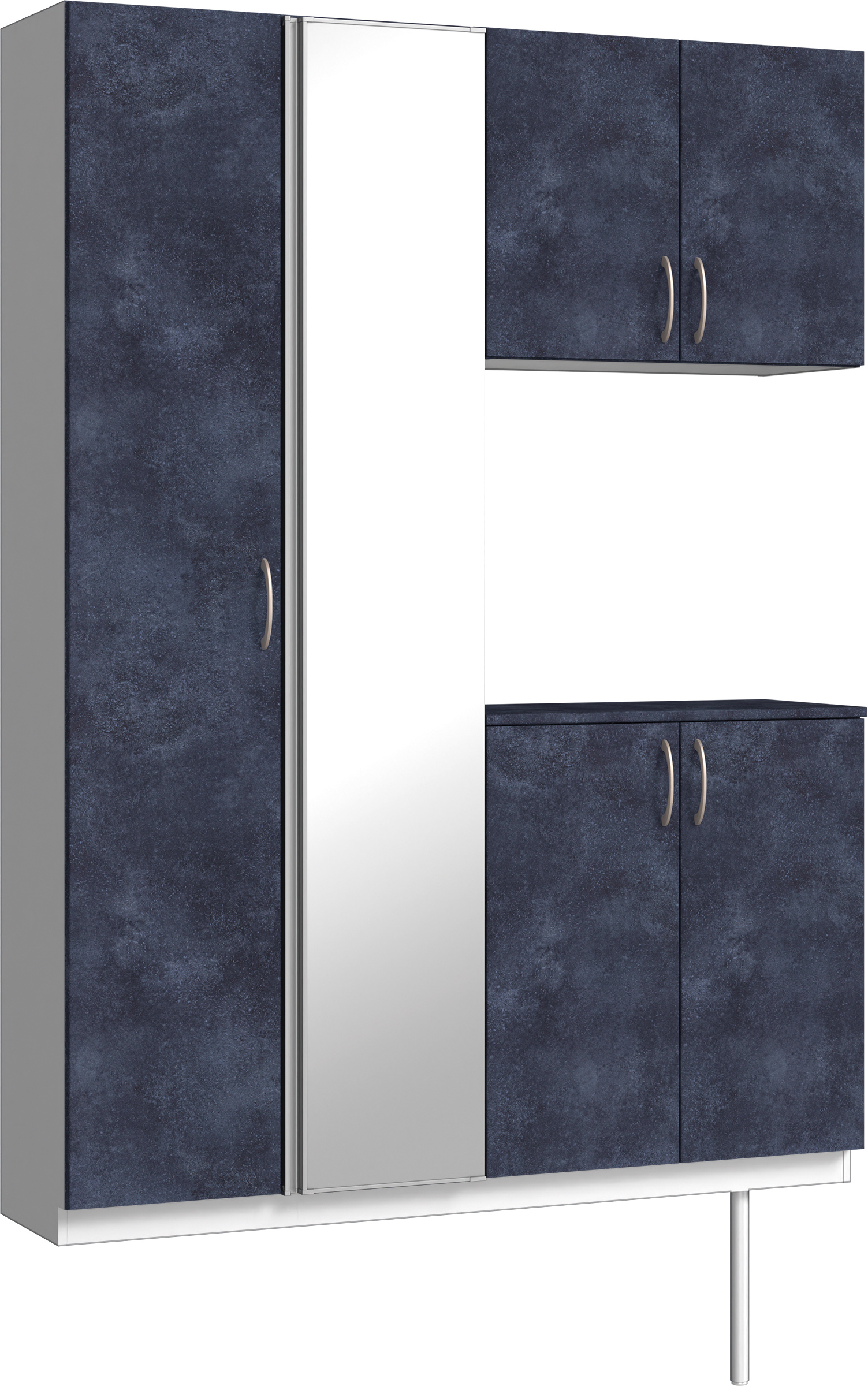 玄関収納　イエリア　開き戸ユニット　フラット　Ｓ８３　コの字ＰＬＡＮ　シューズ収納　ミラー扉　１４８０幅　〈コバルトブルー柄〉　ハンドルラウンド型〈Ｔシルバー色〉