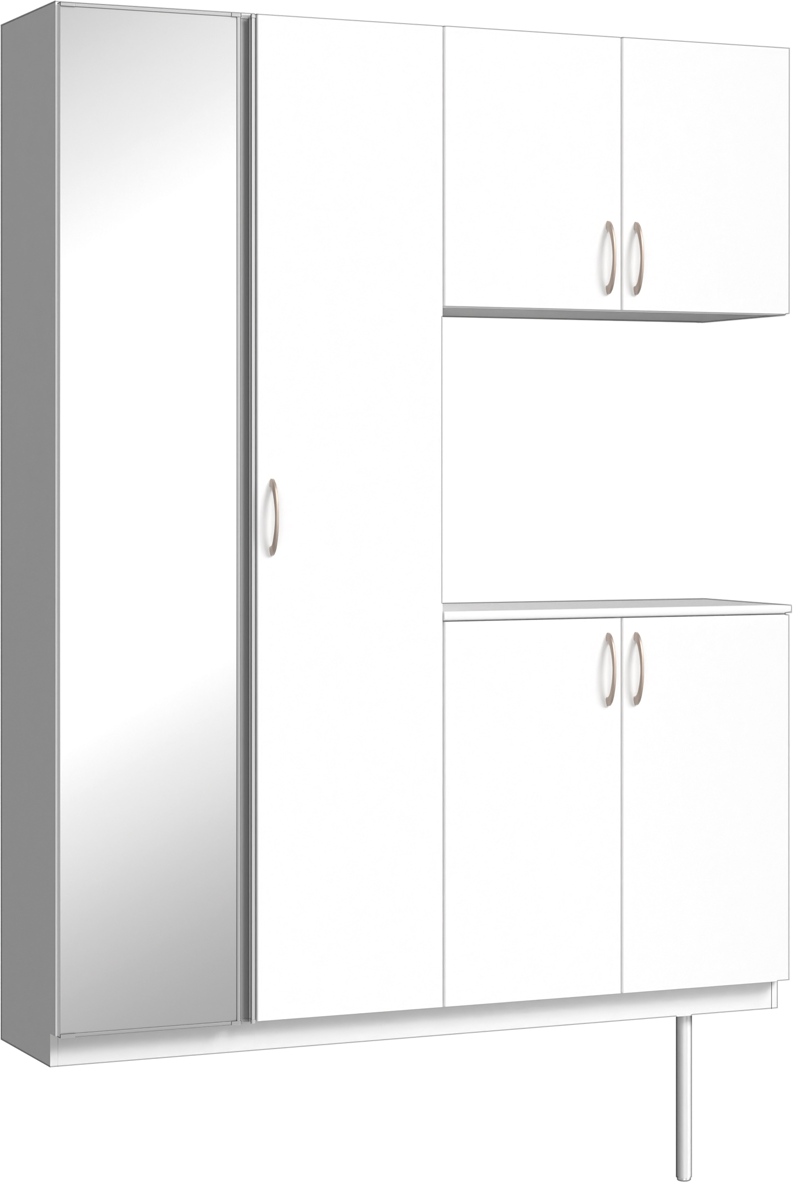 玄関収納　イエリア　開き戸ユニット　フラット縦木目　Ｓ０２　コの字ＰＬＡＮ　シューズ収納　ミラー扉　１６００幅　〈パウダーホワイト柄〉　ハンドルラウンド型〈Ｔシルバー色〉