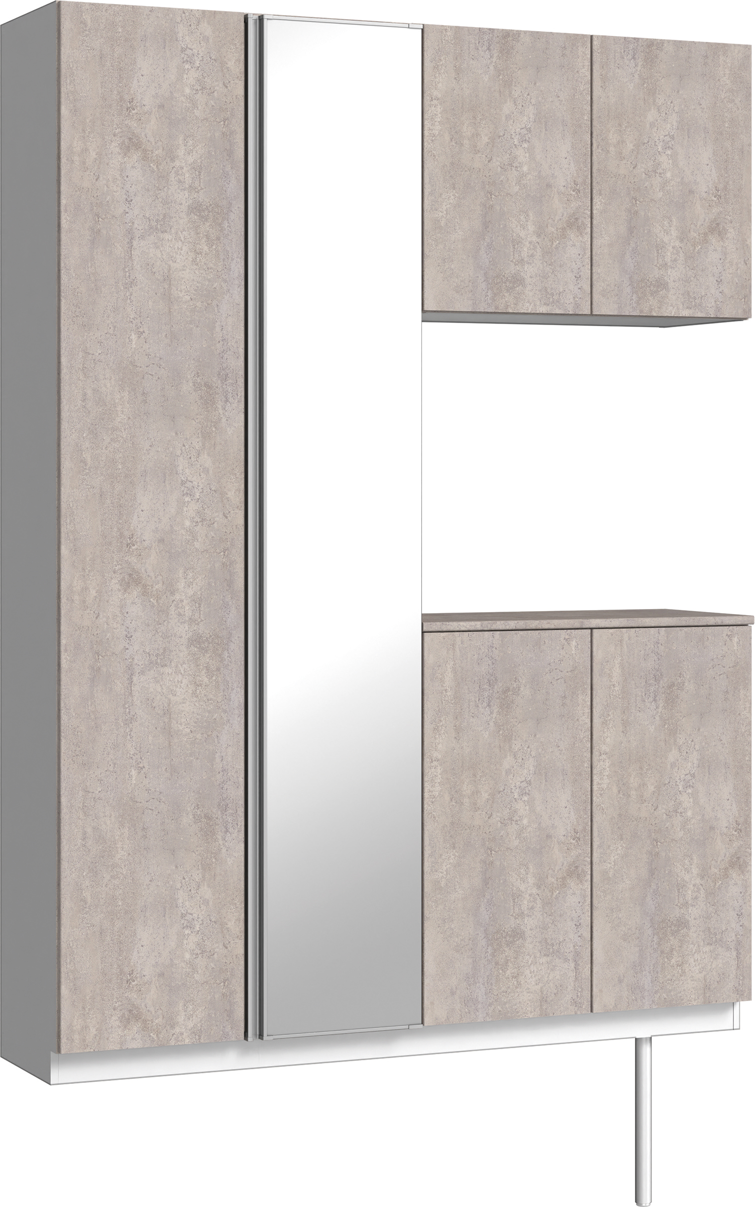 玄関収納　イエリア　開き戸ユニット　フラット　Ｓ８３　コの字ＰＬＡＮ　シューズ収納　ミラー扉　１４８０幅　〈コンクリートグレー柄〉　ハンドルレス