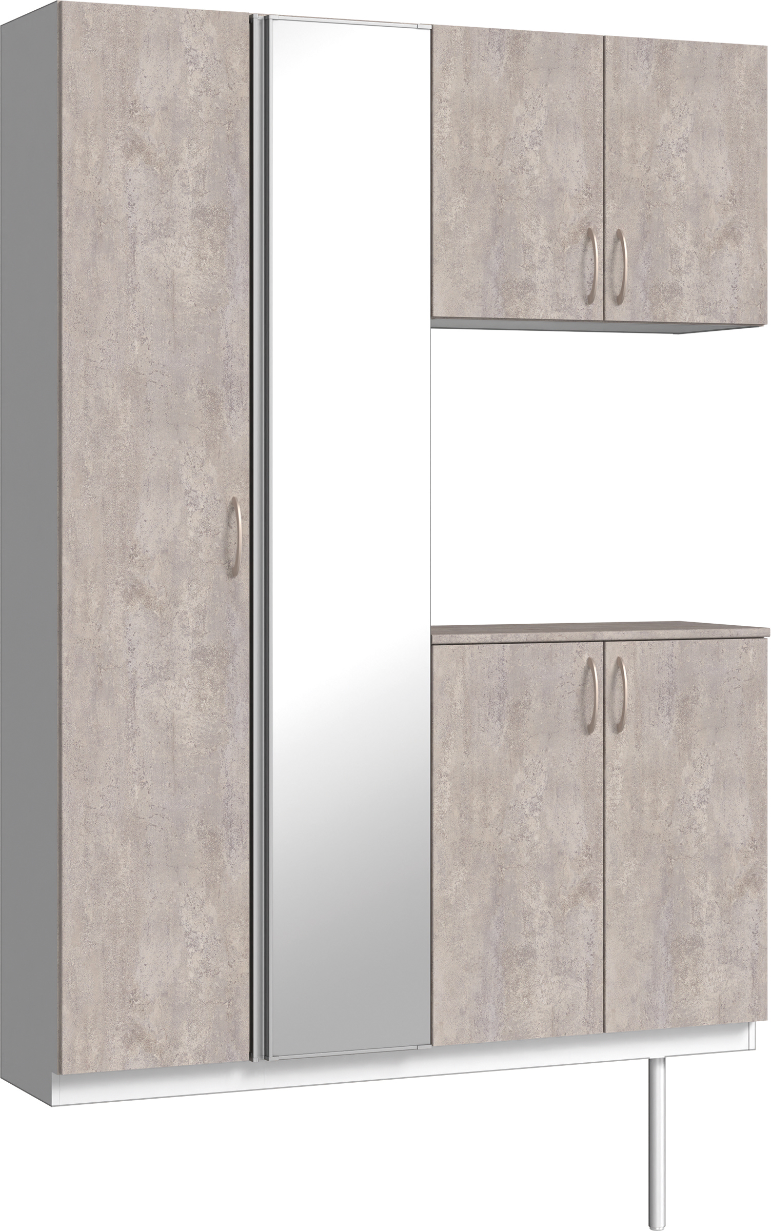 玄関収納　イエリア　開き戸ユニット　フラット　Ｓ８３　コの字ＰＬＡＮ　シューズ収納　ミラー扉　１４８０幅　〈コンクリートグレー柄〉　ハンドルラウンド型〈Ｔシルバー色〉