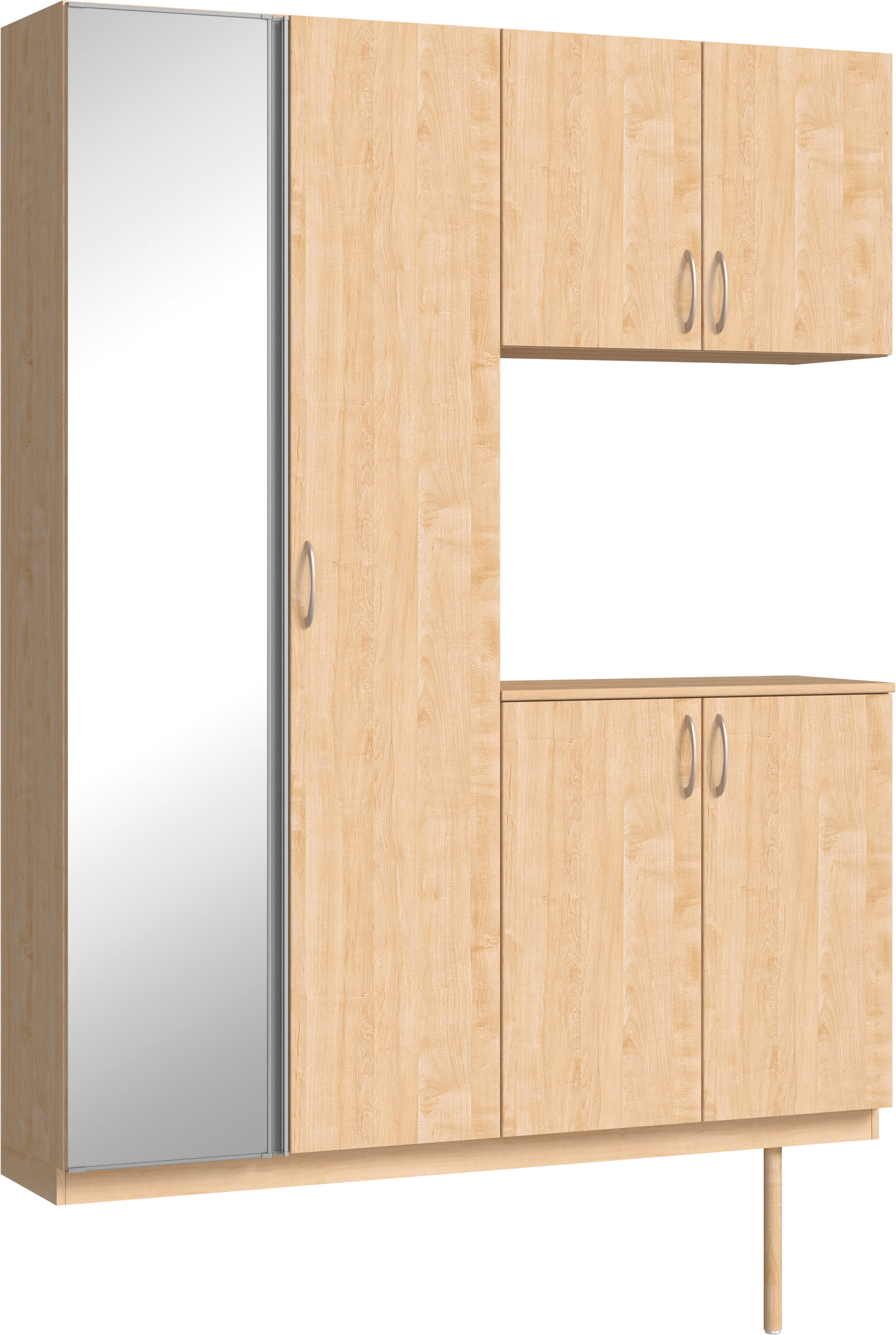 玄関収納　イエリア　開き戸ユニット　フラット縦木目　Ｓ０２　コの字ＰＬＡＮ　シューズ収納　ミラー扉　１６００幅　〈ミルベージュ柄〉　ハンドルラウンド型〈Ｔシルバー色〉