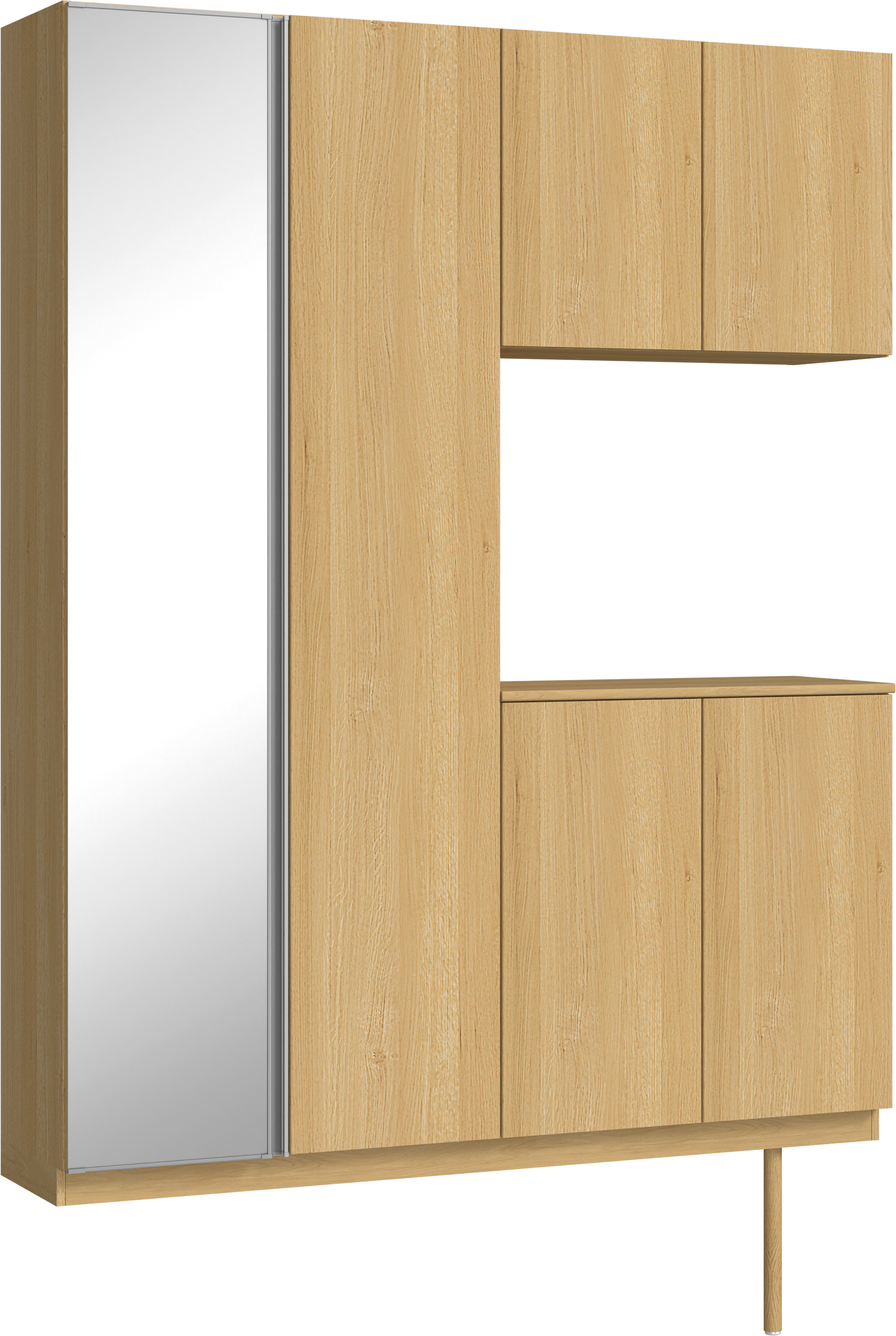 玄関収納　イエリア　開き戸ユニット　フラット縦木目　Ｓ０２　コの字ＰＬＡＮ　シューズ収納　ミラー扉　１６００幅　〈ライトオーカー柄〉　ハンドルレス