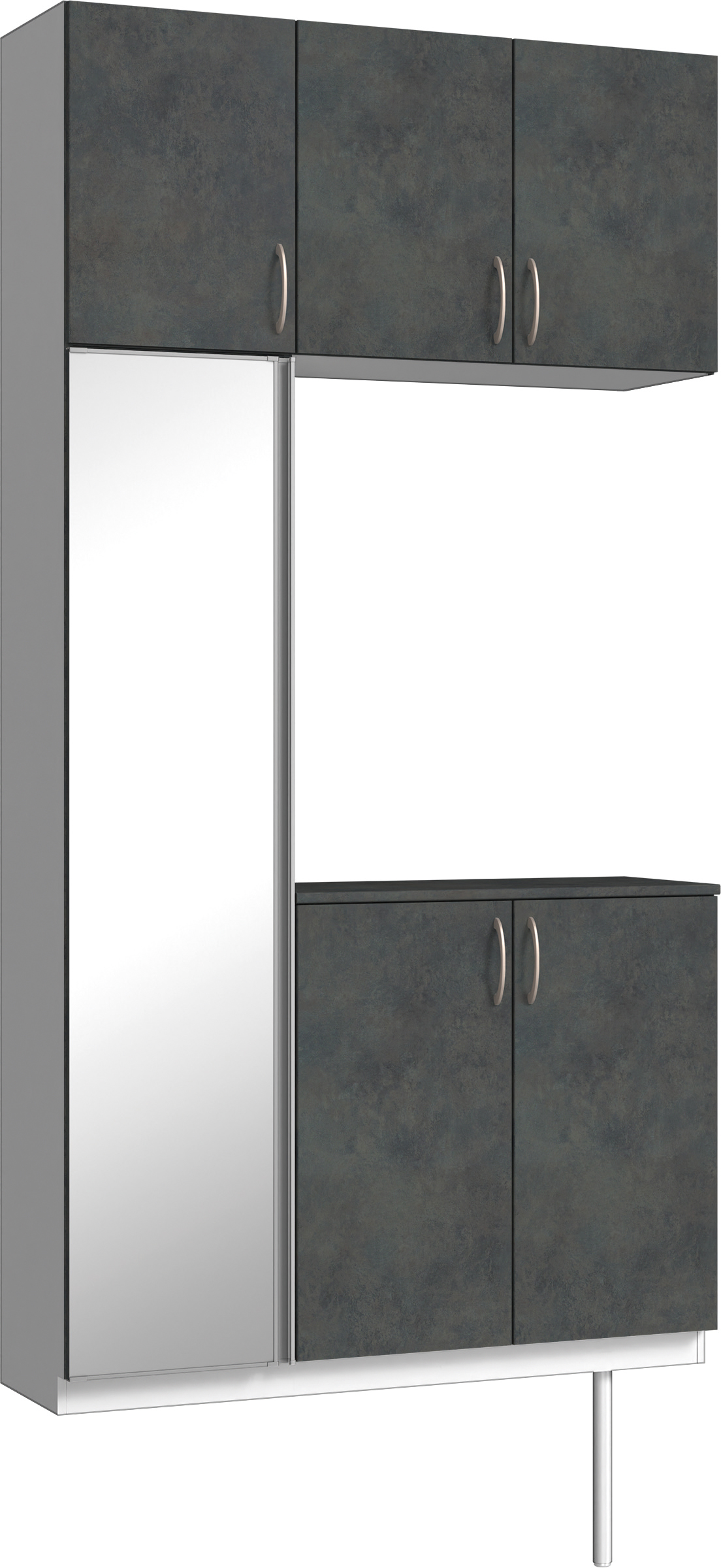 玄関収納　イエリア　開き戸ユニット　フラット　Ｓ３８　コの字ＰＬＡＮ　シューズ収納　ミラー扉　１２００幅　〈アイアンブラック柄〉　ハンドルラウンド型〈Ｔシルバー色〉