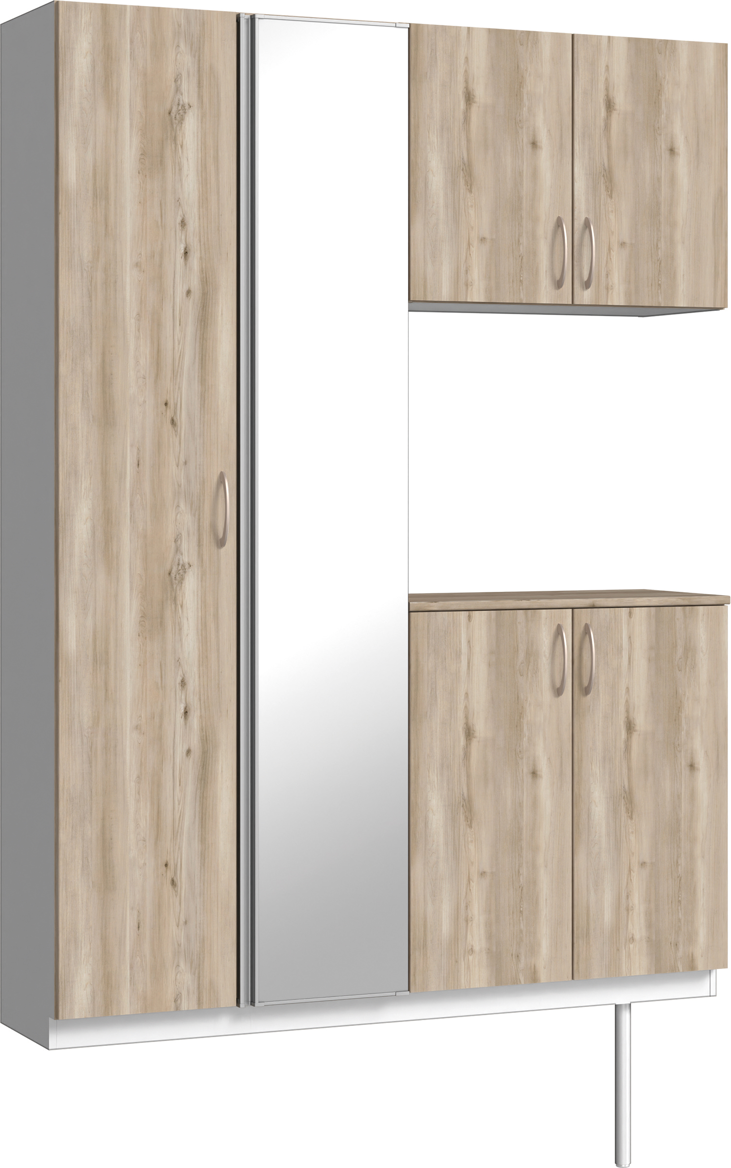 玄関収納　イエリア　開き戸ユニット　フラット　Ｓ８３　コの字ＰＬＡＮ　シューズ収納　ミラー扉　１４８０幅　〈スモークグレー柄〉　ハンドルラウンド型〈Ｔシルバー色〉