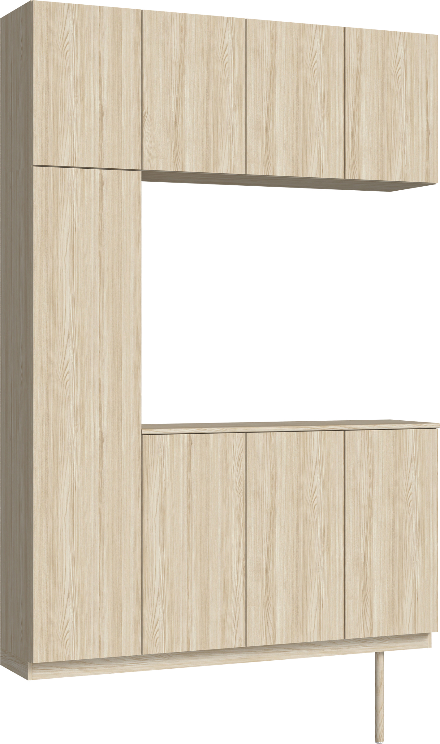 玄関収納　イエリア　開き戸ユニット　フラット縦木目　Ｓ１６　コの字ＰＬＡＮ　シューズ収納　ウッド扉　１６００幅　　〈ソフトグレージュ柄〉　ハンドルレス