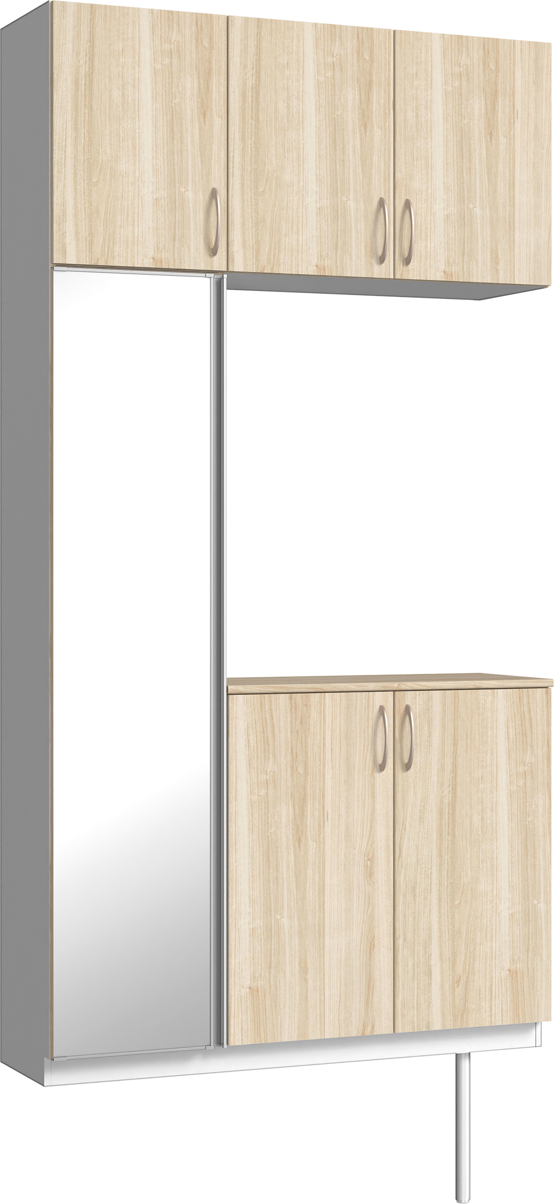 玄関収納　イエリア　開き戸ユニット　フラット　Ｓ３８　コの字ＰＬＡＮ　シューズ収納　ミラー扉　１２００幅　〈コットンベージュ柄〉　ハンドルラウンド型〈Ｔシルバー色〉