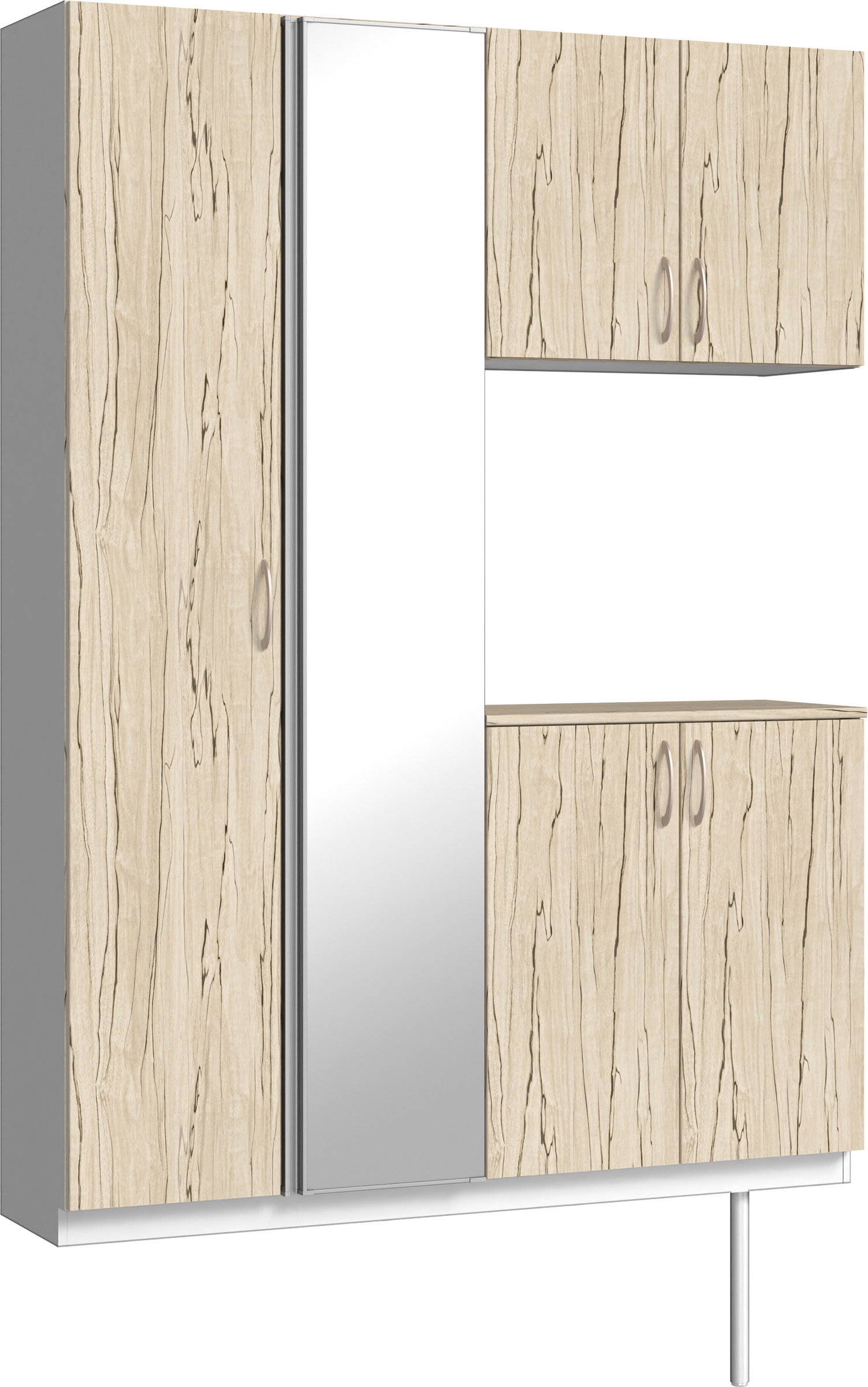 玄関収納　イエリア　開き戸ユニット　フラット　Ｓ８３　コの字ＰＬＡＮ　シューズ収納　ミラー扉　１４８０幅　〈スロウベージュ柄〉　ハンドルラウンド型〈Ｔシルバー色〉