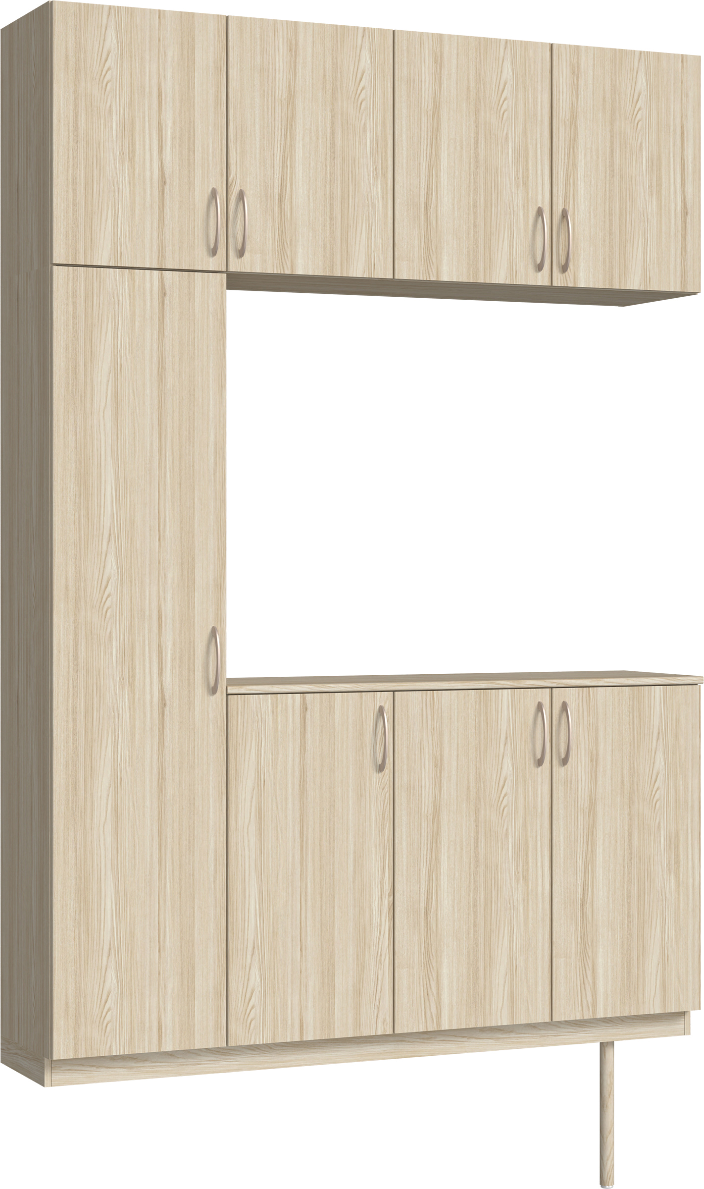 玄関収納　イエリア　開き戸ユニット　フラット縦木目　Ｓ１６　コの字ＰＬＡＮ　シューズ収納　ウッド扉　１６００幅　　〈ソフトグレージュ柄〉　ハンドルラウンド型〈Ｔシルバー色〉