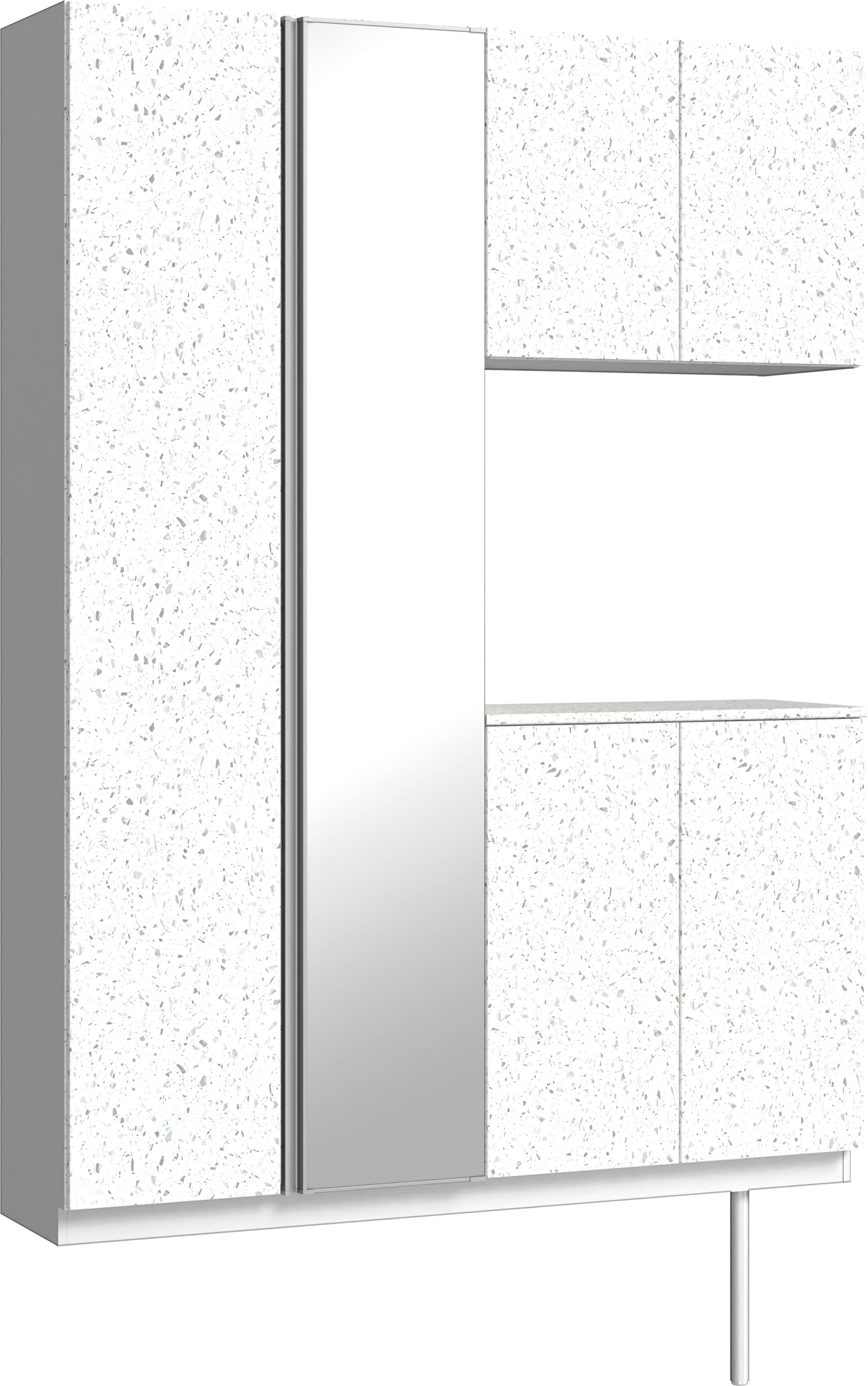 玄関収納　イエリア　開き戸ユニット　フラット　Ｓ８３　コの字ＰＬＡＮ　シューズ収納　ミラー扉　１４８０幅　〈テラゾホワイト柄〉　ハンドルレス