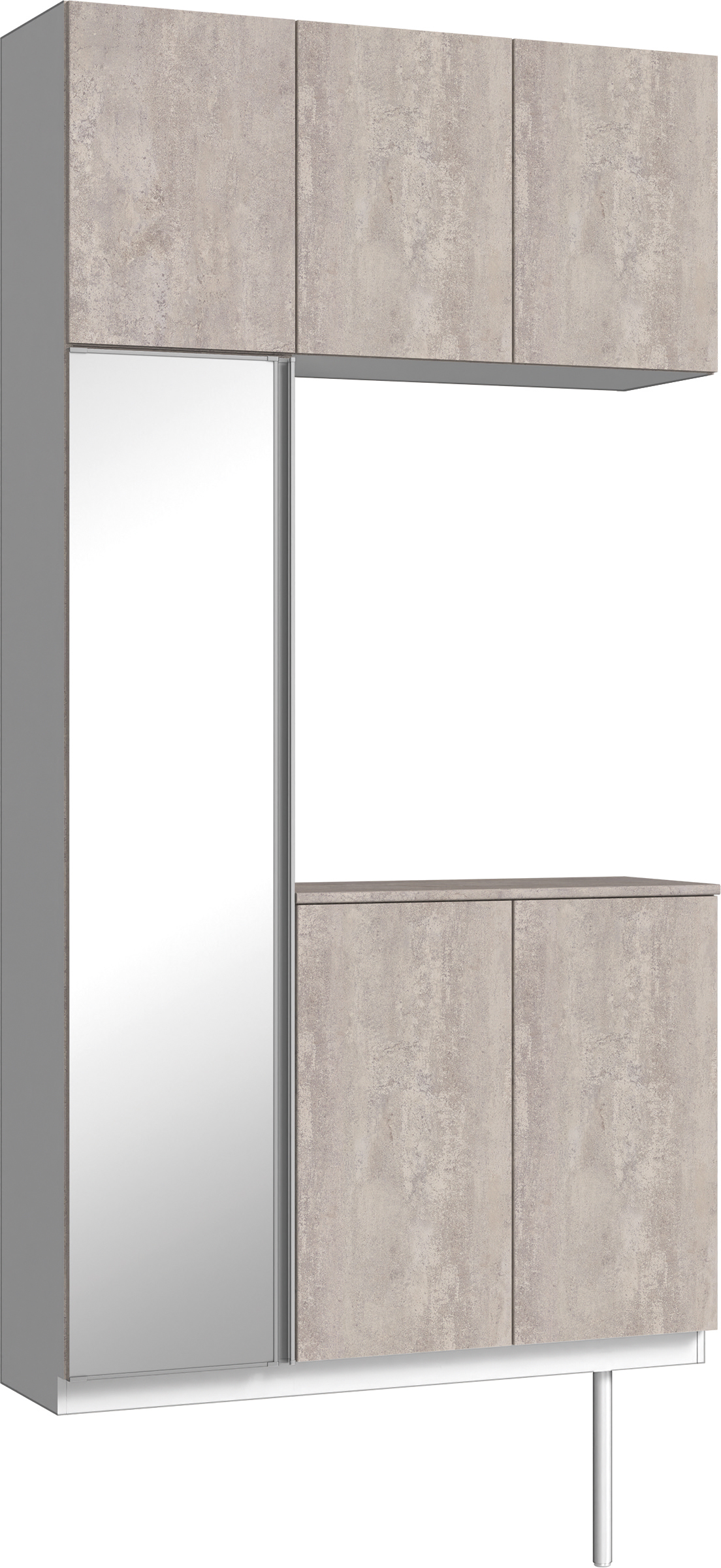 玄関収納　イエリア　開き戸ユニット　フラット　Ｓ３８　コの字ＰＬＡＮ　シューズ収納　ミラー扉　１２００幅　〈コンクリートグレー柄〉　ハンドルレス