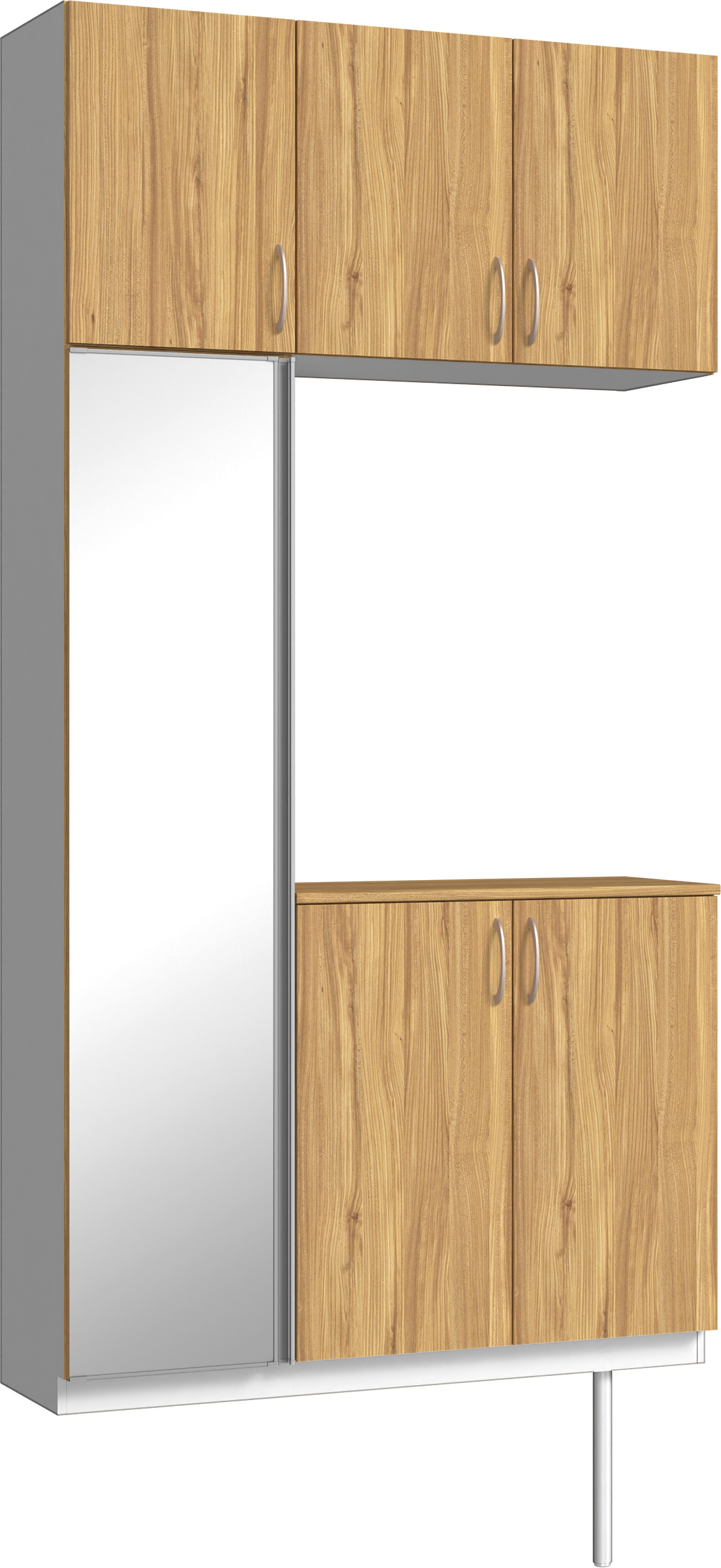 玄関収納　イエリア　開き戸ユニット　フラット　Ｓ３８　コの字ＰＬＡＮ　シューズ収納　ミラー扉　１２００幅　〈シナモンブラウン柄〉　ハンドルラウンド型〈Ｔシルバー色〉