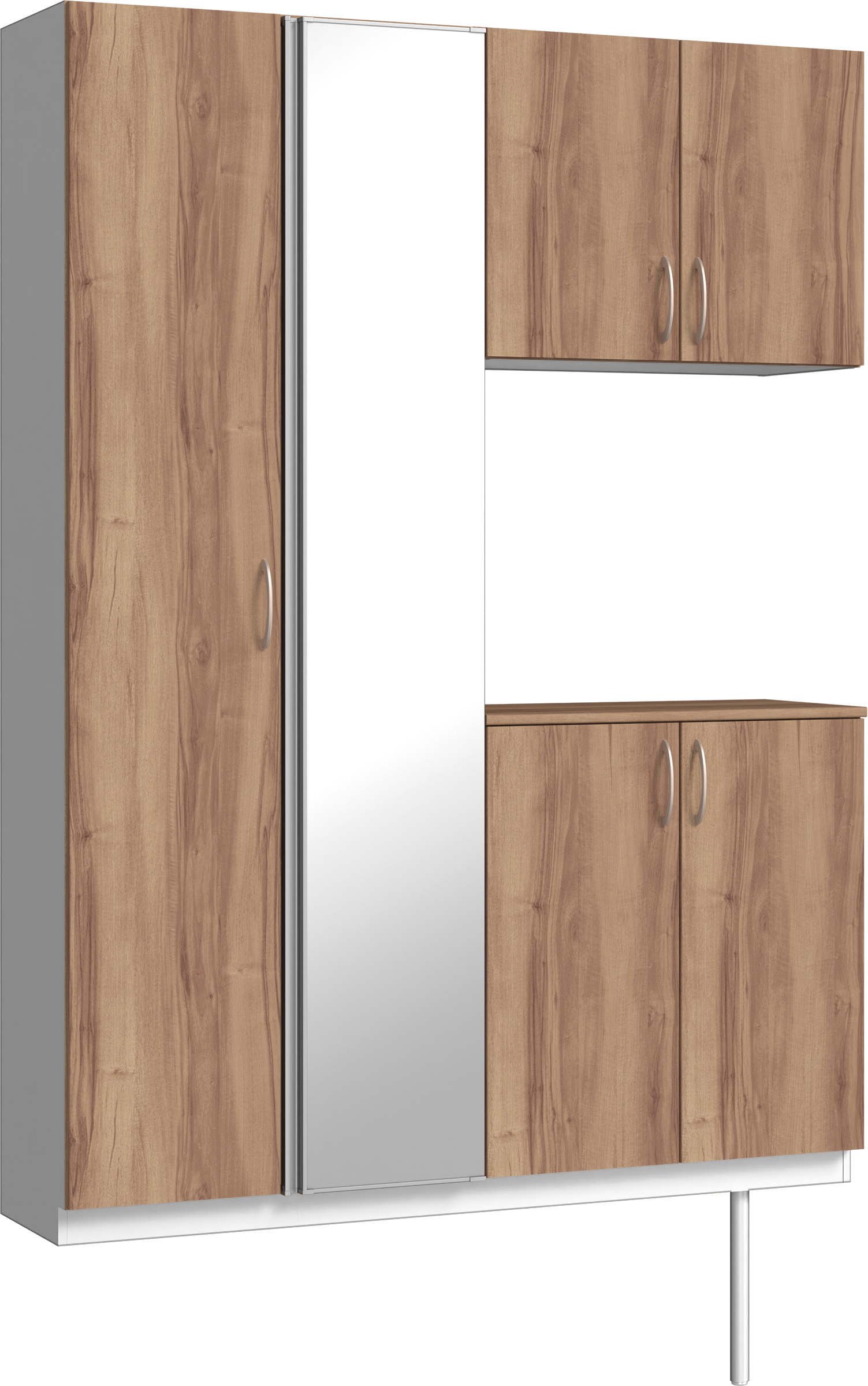 玄関収納　イエリア　開き戸ユニット　フラット　Ｓ８３　コの字ＰＬＡＮ　シューズ収納　ミラー扉　１４８０幅　〈バームブラウン柄〉　ハンドルラウンド型〈Ｔシルバー色〉