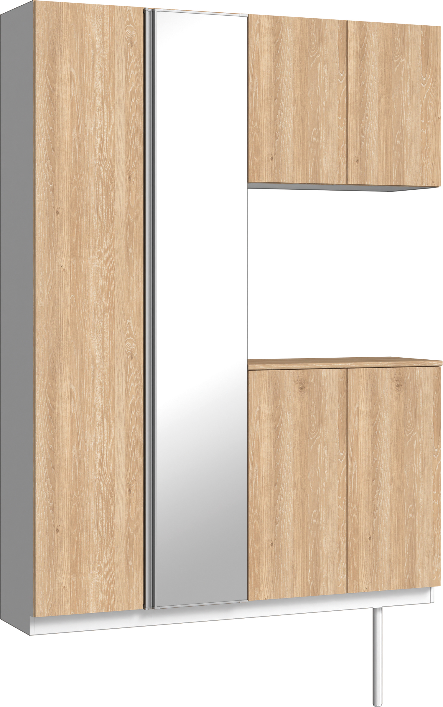 玄関収納　イエリア　開き戸ユニット　フラット　Ｓ８３　コの字ＰＬＡＮ　シューズ収納　ミラー扉　１４８０幅　〈ミルキーオーカー柄〉　ハンドルレス