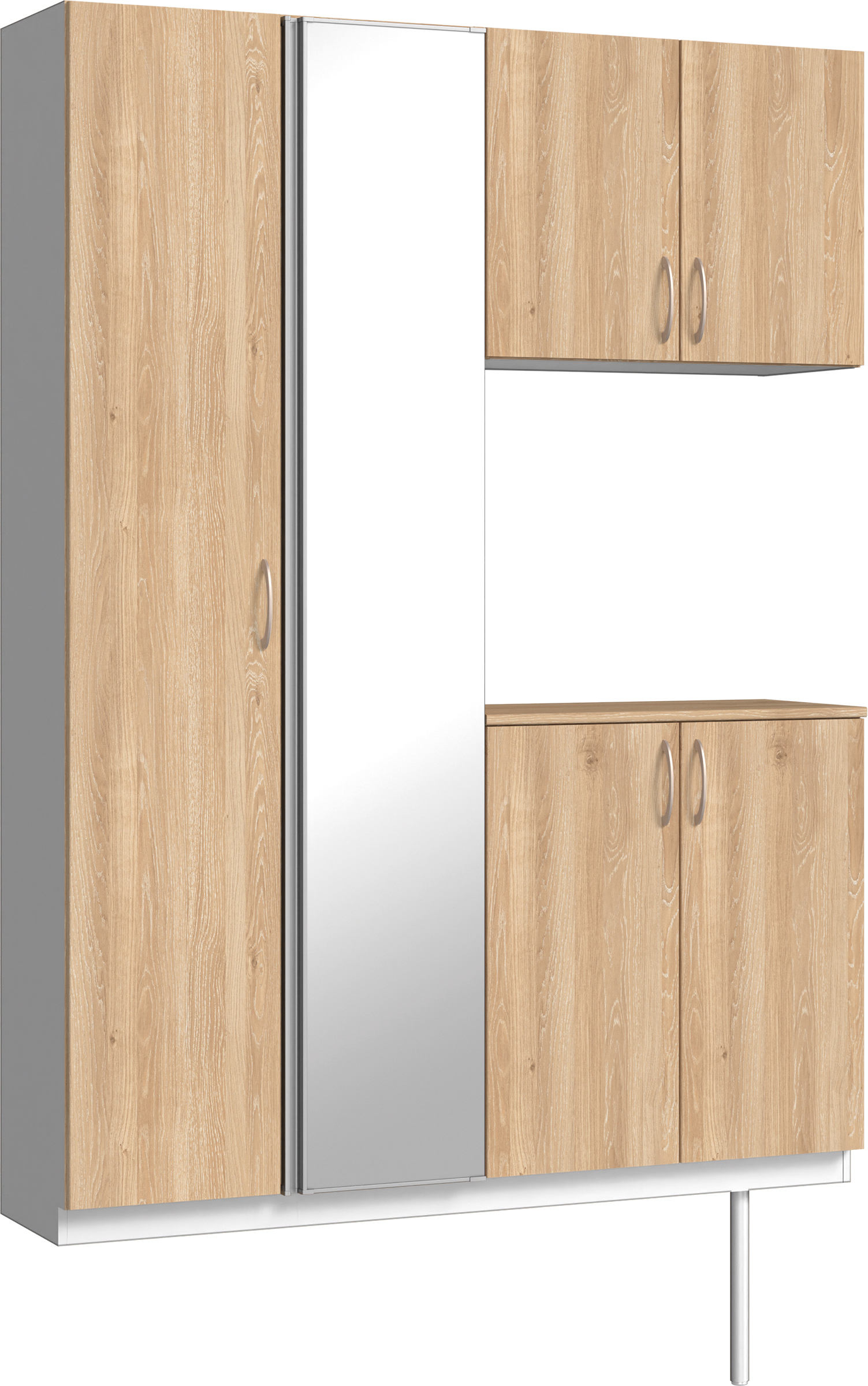 玄関収納　イエリア　開き戸ユニット　フラット　Ｓ８３　コの字ＰＬＡＮ　シューズ収納　ミラー扉　１４８０幅　〈ミルキーオーカー柄〉　ハンドルラウンド型〈Ｔシルバー色〉