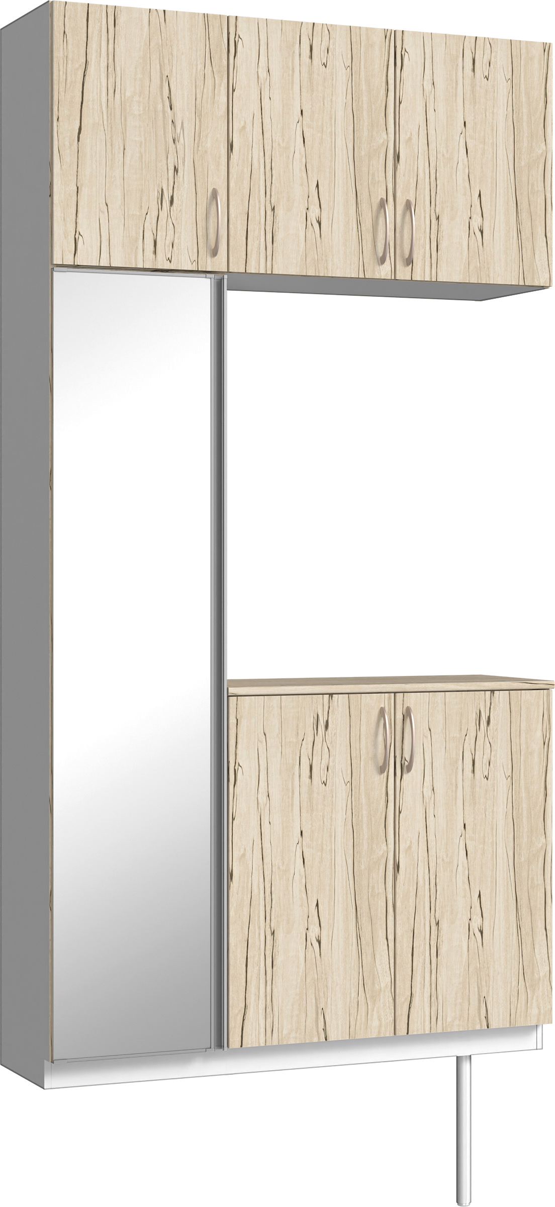 玄関収納　イエリア　開き戸ユニット　フラット　Ｓ３８　コの字ＰＬＡＮ　シューズ収納　ミラー扉　１２００幅　〈スロウベージュ柄〉　ハンドルラウンド型〈Ｔシルバー色〉