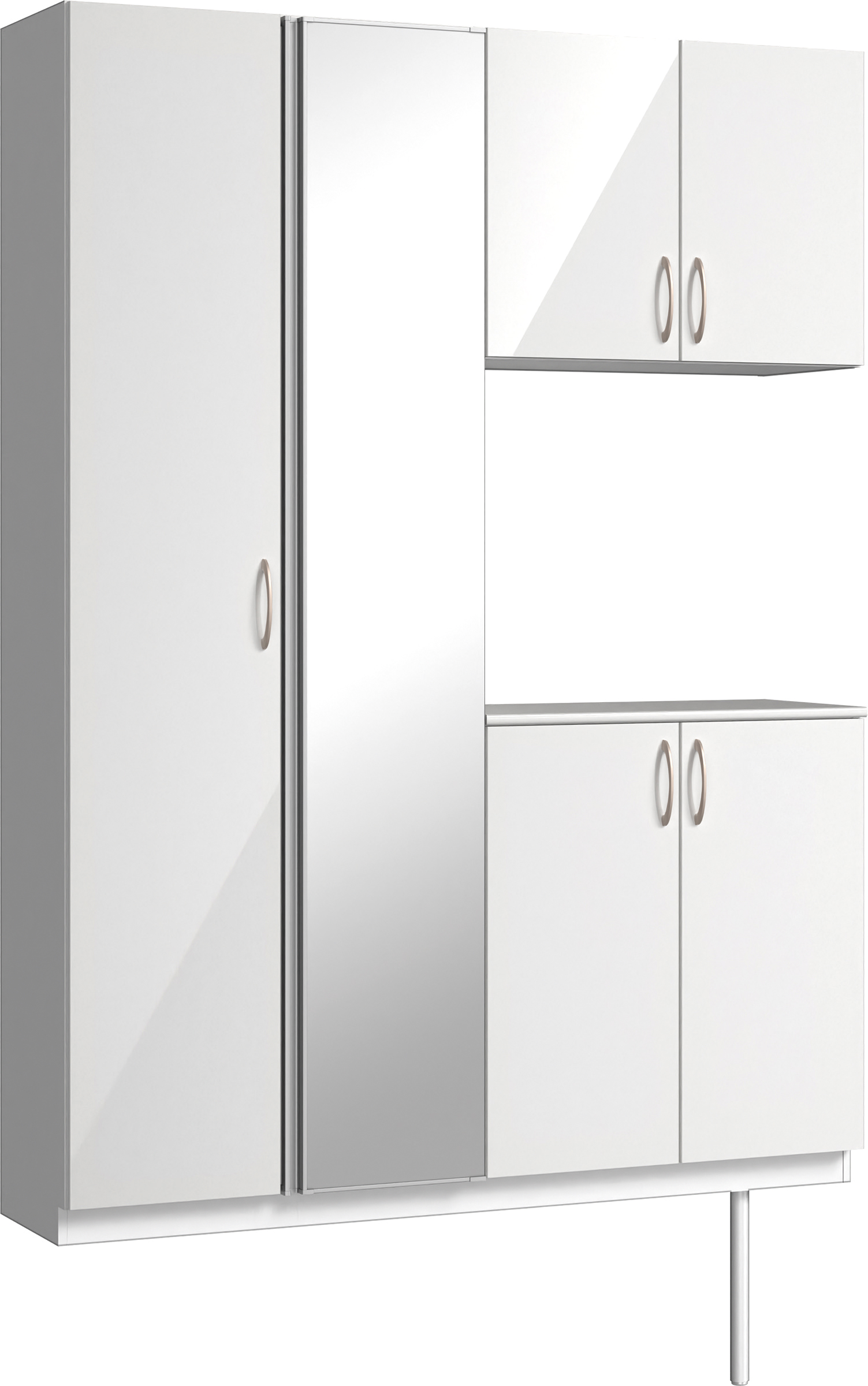 玄関収納　イエリア　開き戸ユニット　フラット　Ｓ８３　コの字ＰＬＡＮ　シューズ収納　ミラー扉　１４８０幅　〈ルミホワイト柄〉　ハンドルラウンド型〈Ｔシルバー色〉