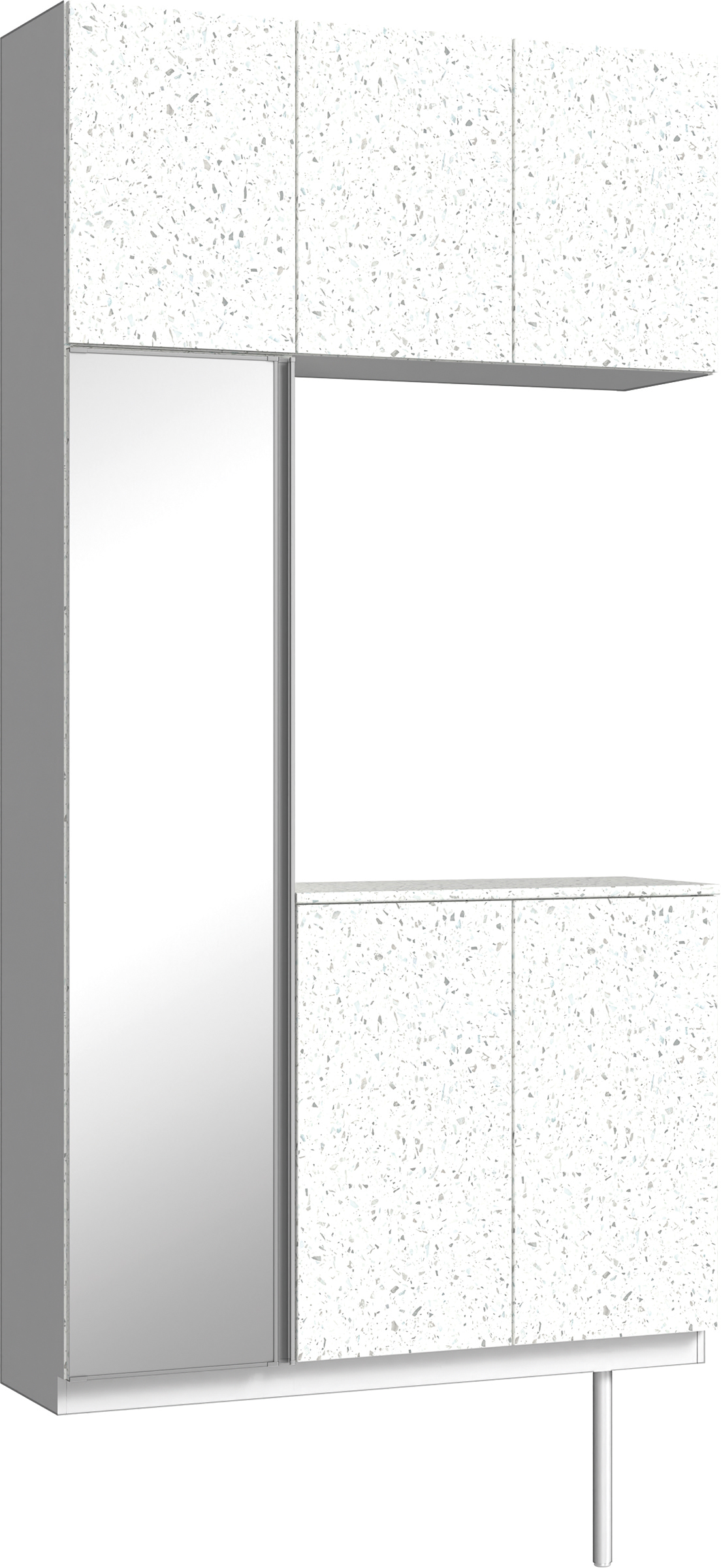 玄関収納　イエリア　開き戸ユニット　フラット　Ｓ３８　コの字ＰＬＡＮ　シューズ収納　ミラー扉　１２００幅　〈テラゾホワイト柄〉　ハンドルレス