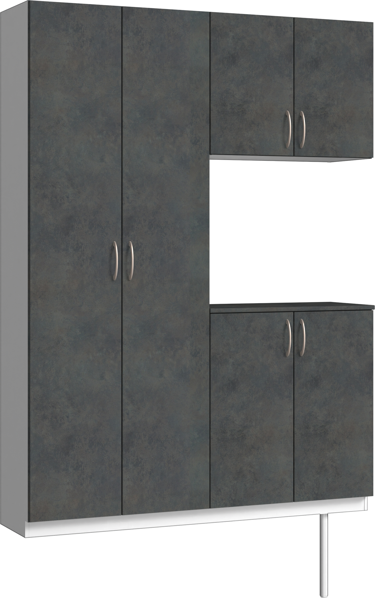 玄関収納　イエリア　開き戸ユニット　フラット　Ｓ８７　コの字ＰＬＡＮ　シューズ収納　パネル扉　１４８０幅　〈アイアンブラック柄〉　ハンドルラウンド型〈Ｔシルバー色〉