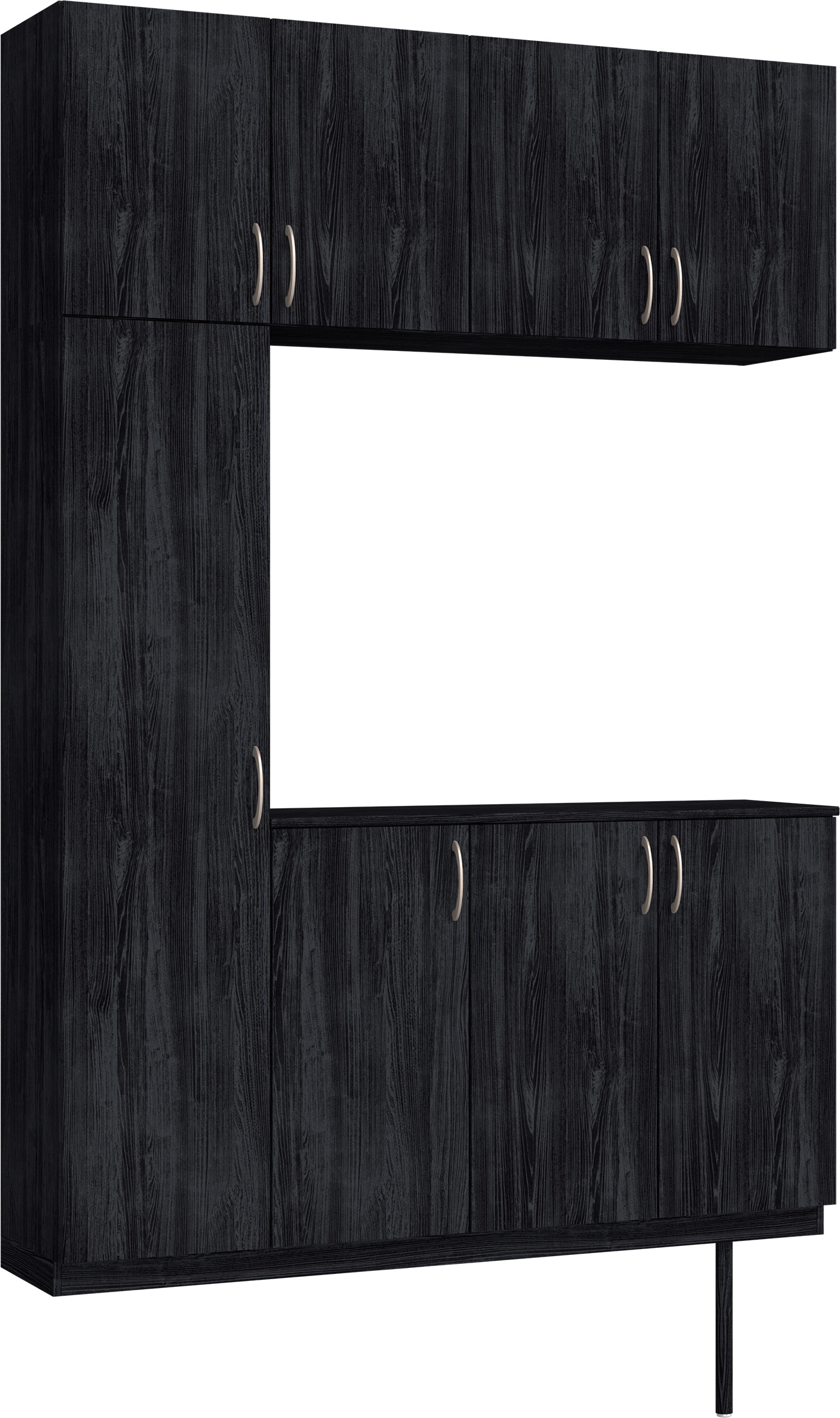 玄関収納　イエリア　開き戸ユニット　フラット縦木目　Ｓ１６　コの字ＰＬＡＮ　シューズ収納　ウッド扉　１６００幅　　〈モスブラック柄〉　ハンドルラウンド型〈Ｔシルバー色〉