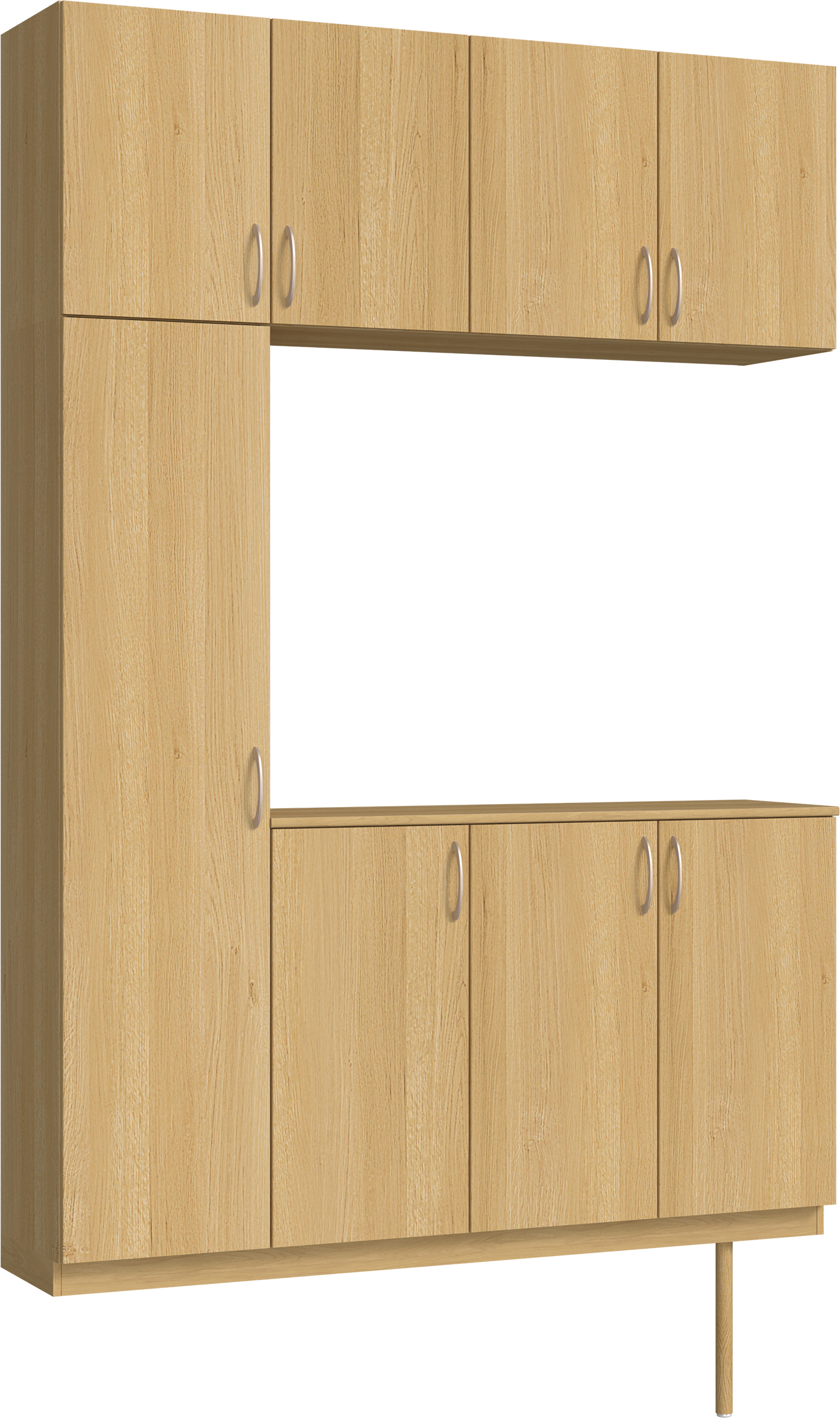 玄関収納　イエリア　開き戸ユニット　フラット縦木目　Ｓ１６　コの字ＰＬＡＮ　シューズ収納　ウッド扉　１６００幅　　〈ライトオーカー柄〉　ハンドルラウンド型〈Ｔシルバー色〉