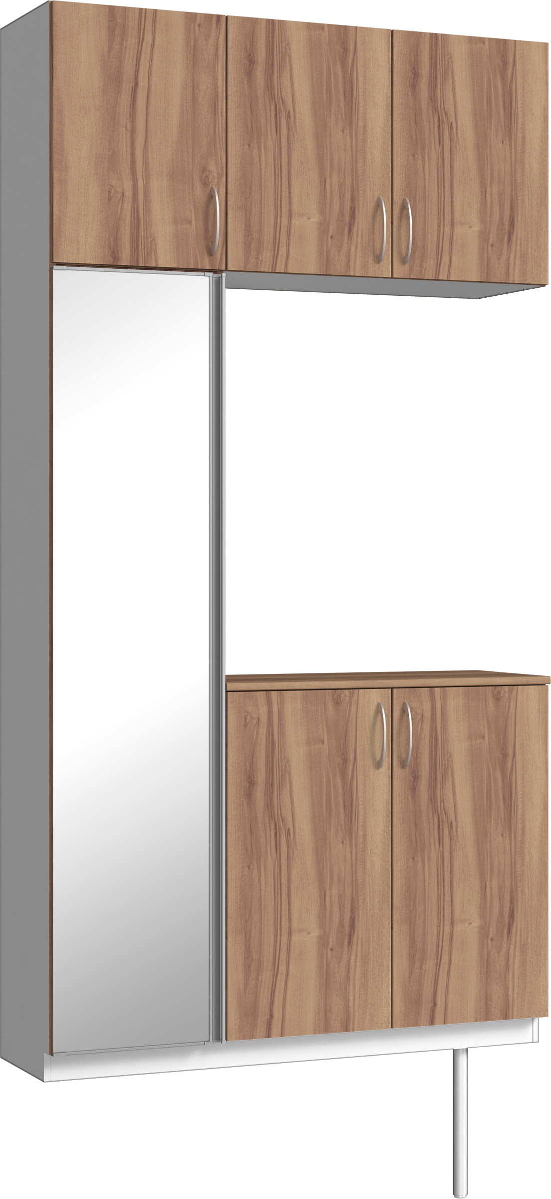 玄関収納　イエリア　開き戸ユニット　フラット　Ｓ３８　コの字ＰＬＡＮ　シューズ収納　ミラー扉　１２００幅　〈バームブラウン柄〉　ハンドルラウンド型〈Ｔシルバー色〉