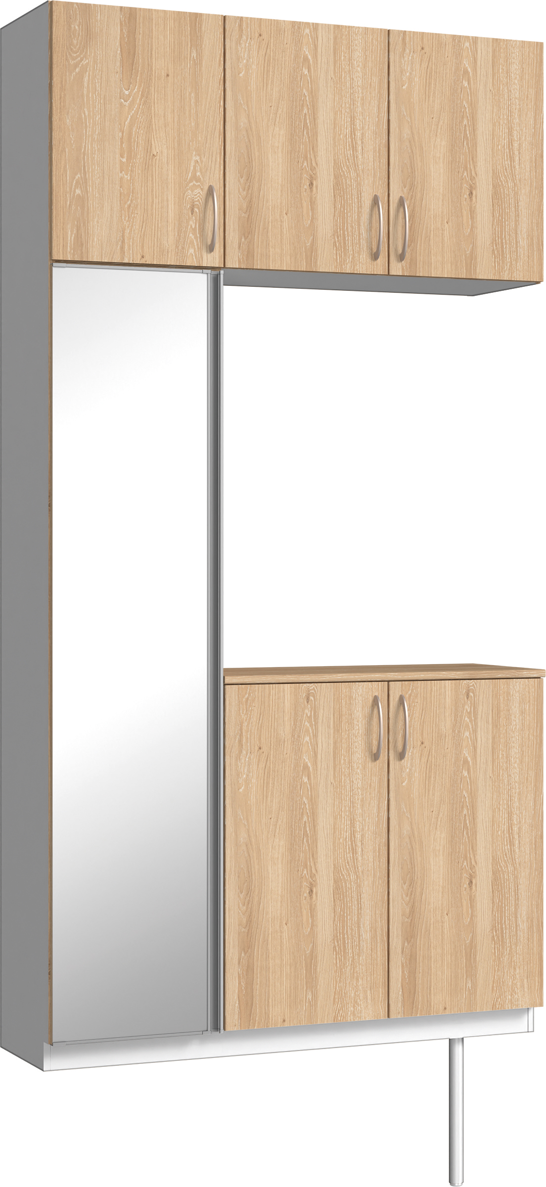 玄関収納　イエリア　開き戸ユニット　フラット　Ｓ３８　コの字ＰＬＡＮ　シューズ収納　ミラー扉　１２００幅　〈ミルキーオーカー柄〉　ハンドルラウンド型〈Ｔシルバー色〉