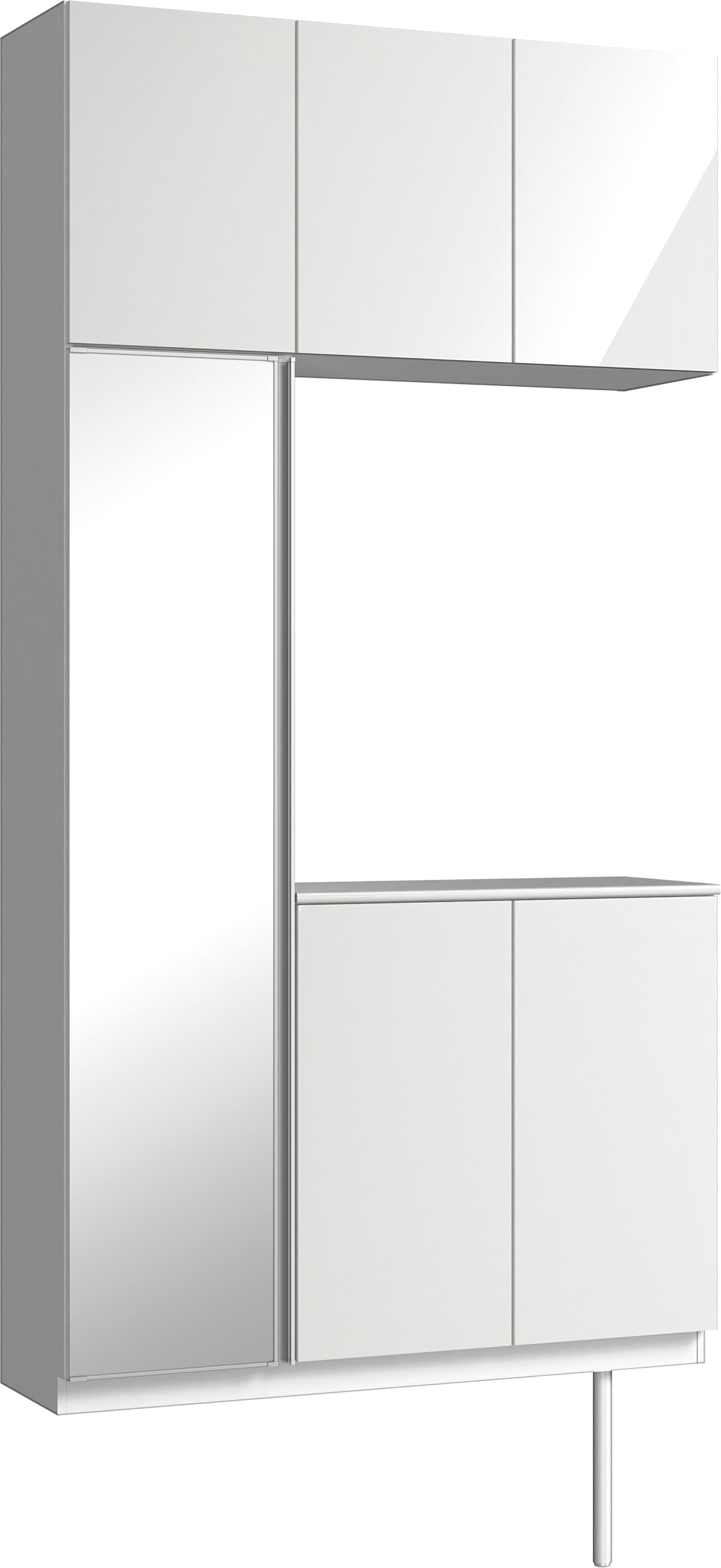 玄関収納　イエリア　開き戸ユニット　フラット　Ｓ３８　コの字ＰＬＡＮ　シューズ収納　ミラー扉　１２００幅　〈ルミホワイト柄〉　ハンドルレス