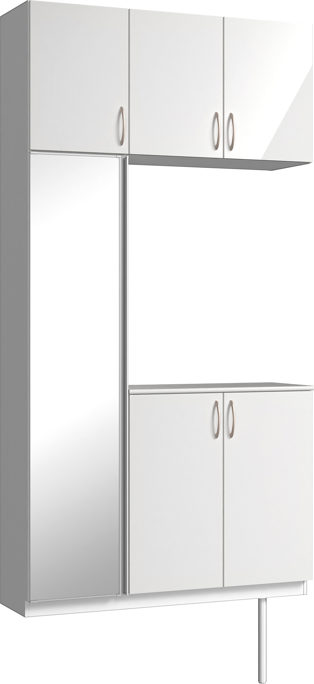 玄関収納　イエリア　開き戸ユニット　フラット　Ｓ３８　コの字ＰＬＡＮ　シューズ収納　ミラー扉　１２００幅　〈ルミホワイト柄〉　ハンドルラウンド型〈Ｔシルバー色〉