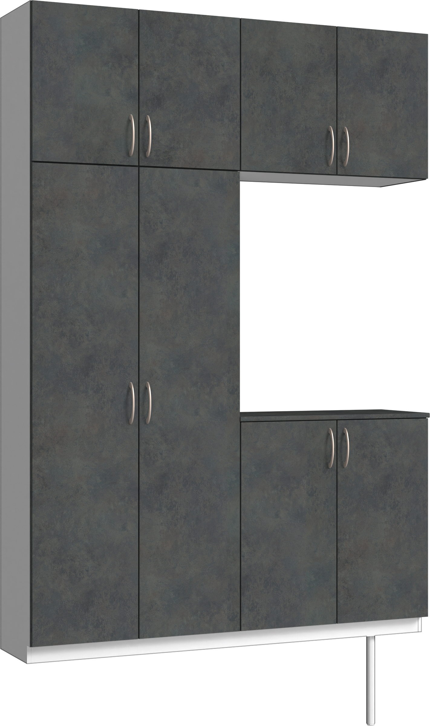 玄関収納　イエリア　開き戸ユニット　フラット　Ｓ４２　コの字ＰＬＡＮ　シューズ収納　パネル扉　１６００幅　〈アイアンブラック柄〉　ハンドルラウンド型〈Ｔシルバー色〉