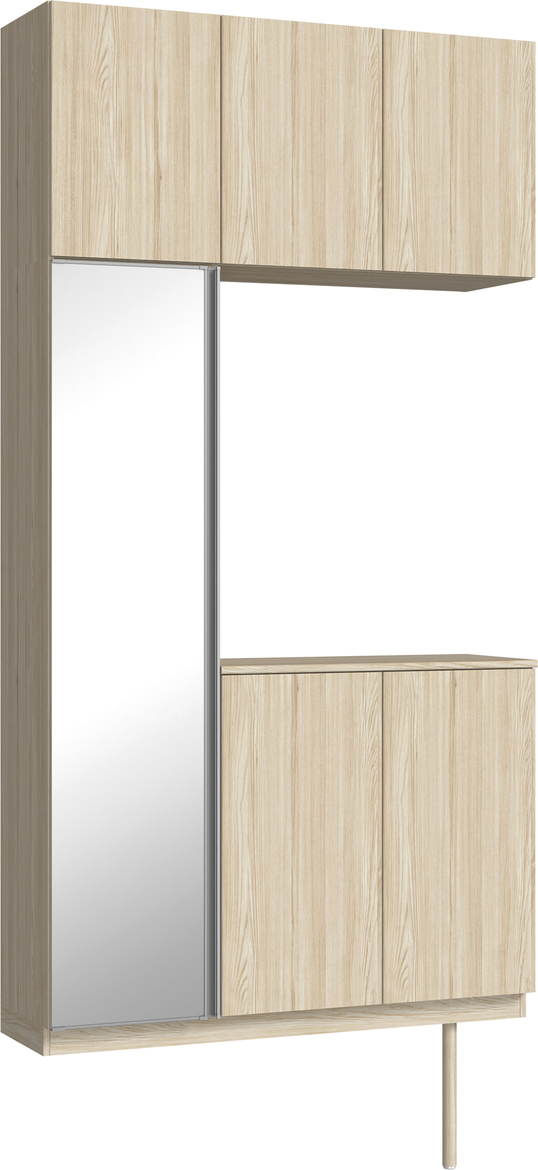 玄関収納　イエリア　開き戸ユニット　フラット縦木目　Ｓ３８　コの字ＰＬＡＮ　シューズ収納　ミラー扉　１２００幅　〈ソフトグレージュ柄〉　ハンドルレス