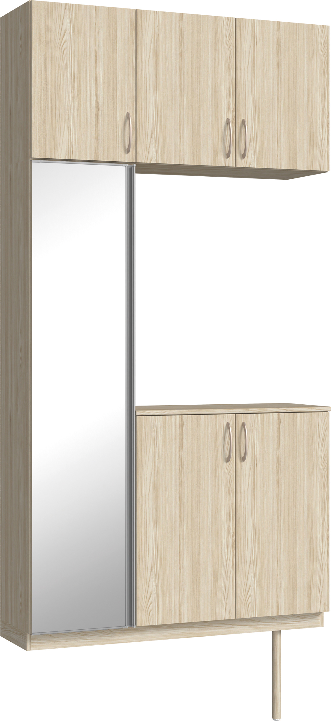 玄関収納　イエリア　開き戸ユニット　フラット縦木目　Ｓ３８　コの字ＰＬＡＮ　シューズ収納　ミラー扉　１２００幅　〈ソフトグレージュ柄〉　ハンドルラウンド型〈Ｔシルバー色〉