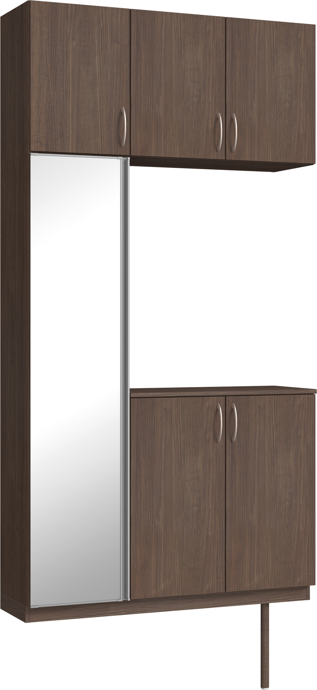 玄関収納　イエリア　開き戸ユニット　フラット縦木目　Ｓ３８　コの字ＰＬＡＮ　シューズ収納　ミラー扉　１２００幅　〈ダルブラウン柄〉　ハンドルラウンド型〈Ｔシルバー色〉