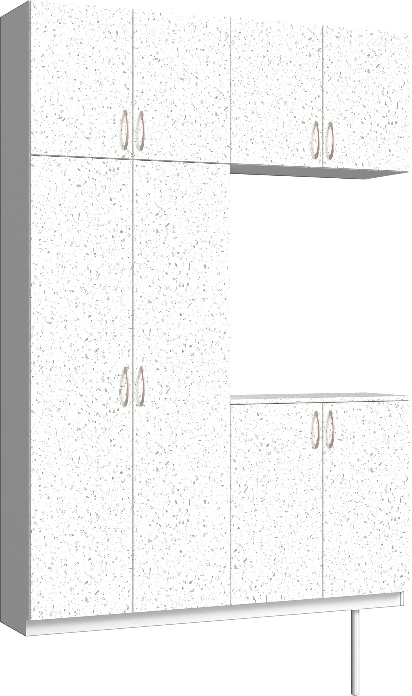 玄関収納　イエリア　開き戸ユニット　フラット　Ｓ４２　コの字ＰＬＡＮ　シューズ収納　パネル扉　１６００幅　〈テラゾホワイト柄〉　ハンドルラウンド型〈Ｔシルバー色〉