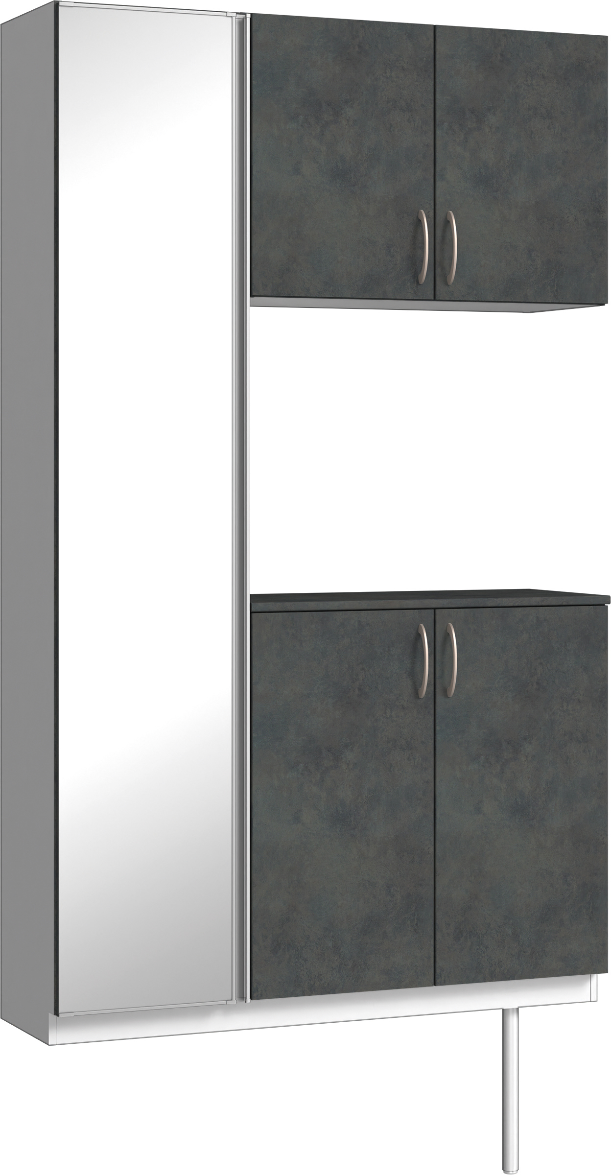 玄関収納　イエリア　開き戸ユニット　フラット　Ｓ９３　コの字ＰＬＡＮ　シューズ収納　ミラー扉　１２００幅　〈アイアンブラック柄〉　ハンドルラウンド型〈Ｔシルバー色〉