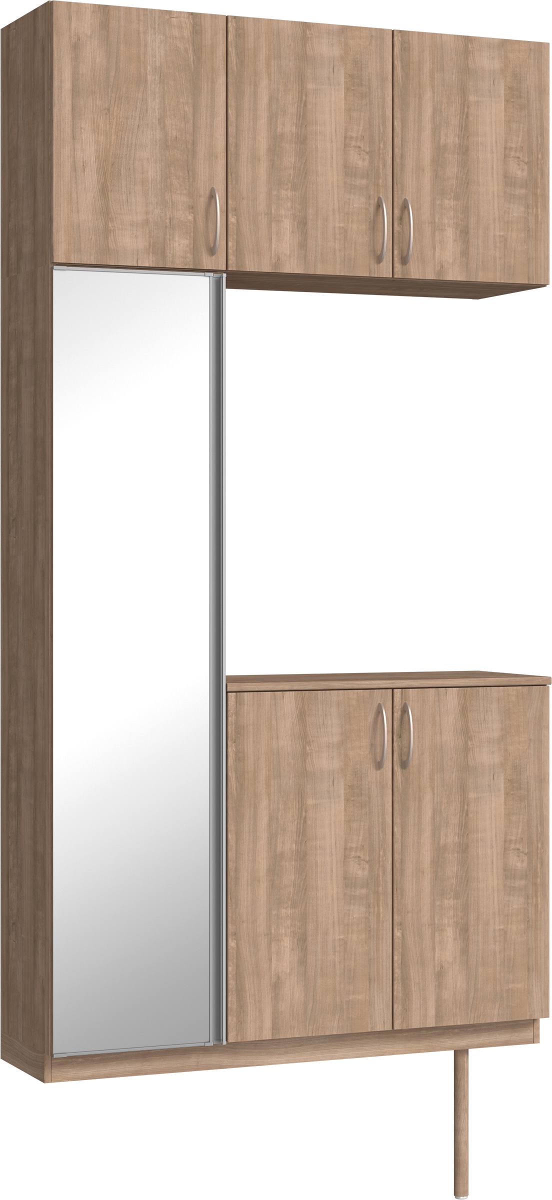 玄関収納　イエリア　開き戸ユニット　フラット縦木目　Ｓ３８　コの字ＰＬＡＮ　シューズ収納　ミラー扉　１２００幅　〈トープグレー柄〉　ハンドルラウンド型〈Ｔシルバー色〉