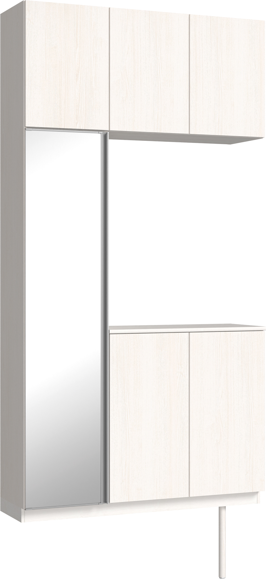 玄関収納　イエリア　開き戸ユニット　フラット縦木目　Ｓ３８　コの字ＰＬＡＮ　シューズ収納　ミラー扉　１２００幅　〈ネオホワイト柄〉　ハンドルレス