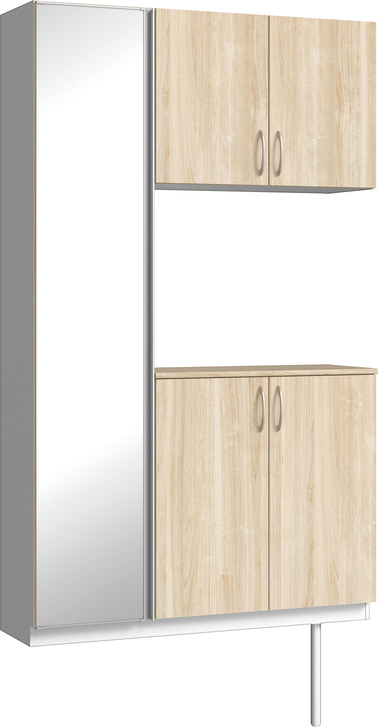 玄関収納　イエリア　開き戸ユニット　フラット　Ｓ９３　コの字ＰＬＡＮ　シューズ収納　ミラー扉　１２００幅　〈コットンベージュ柄〉　ハンドルラウンド型〈Ｔシルバー色〉