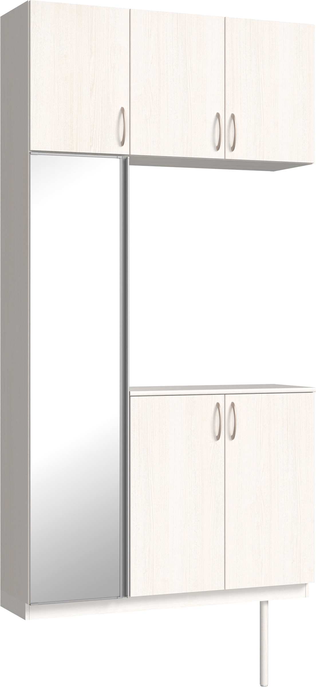 玄関収納　イエリア　開き戸ユニット　フラット縦木目　Ｓ３８　コの字ＰＬＡＮ　シューズ収納　ミラー扉　１２００幅　〈ネオホワイト柄〉　ハンドルラウンド型〈Ｔシルバー色〉