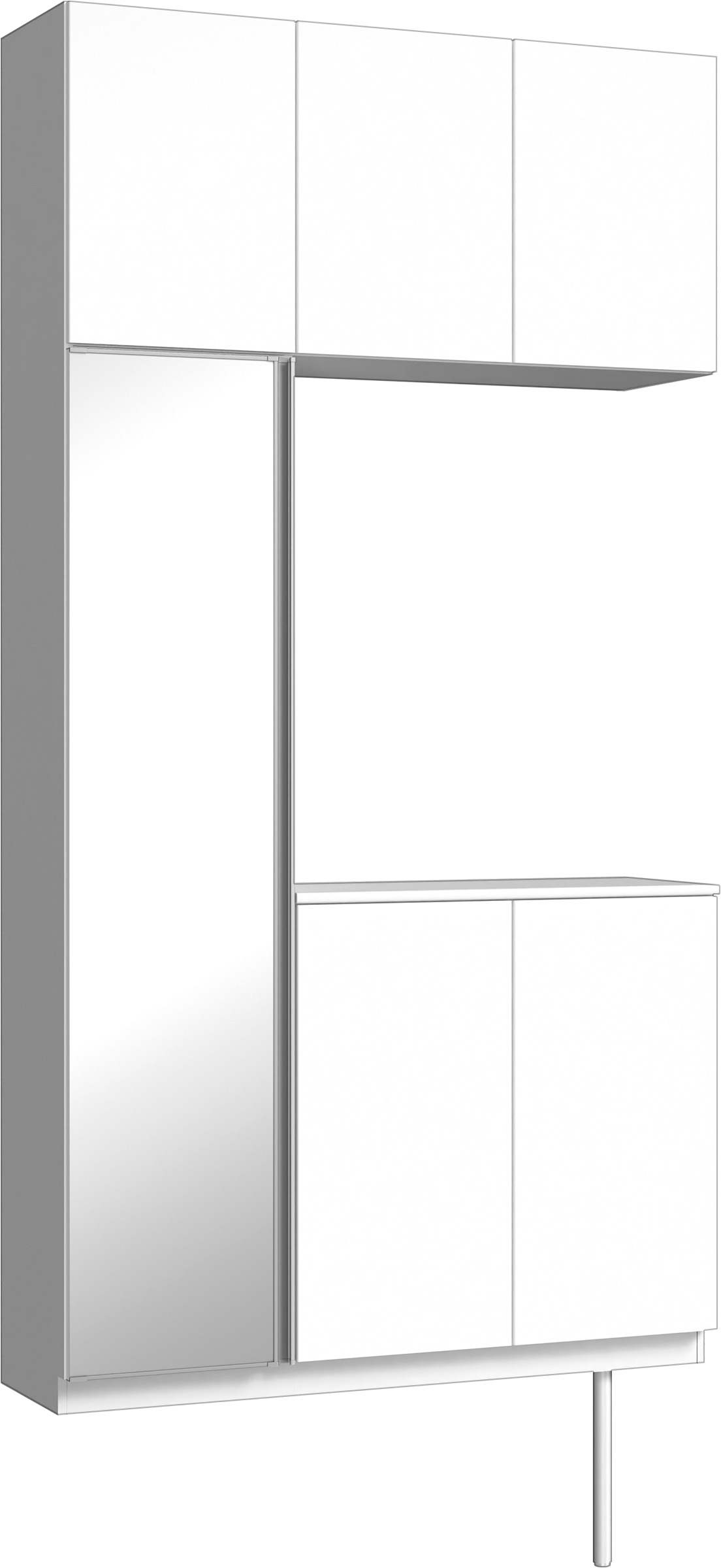 玄関収納　イエリア　開き戸ユニット　フラット縦木目　Ｓ３８　コの字ＰＬＡＮ　シューズ収納　ミラー扉　１２００幅　〈パウダーホワイト柄〉　ハンドルレス