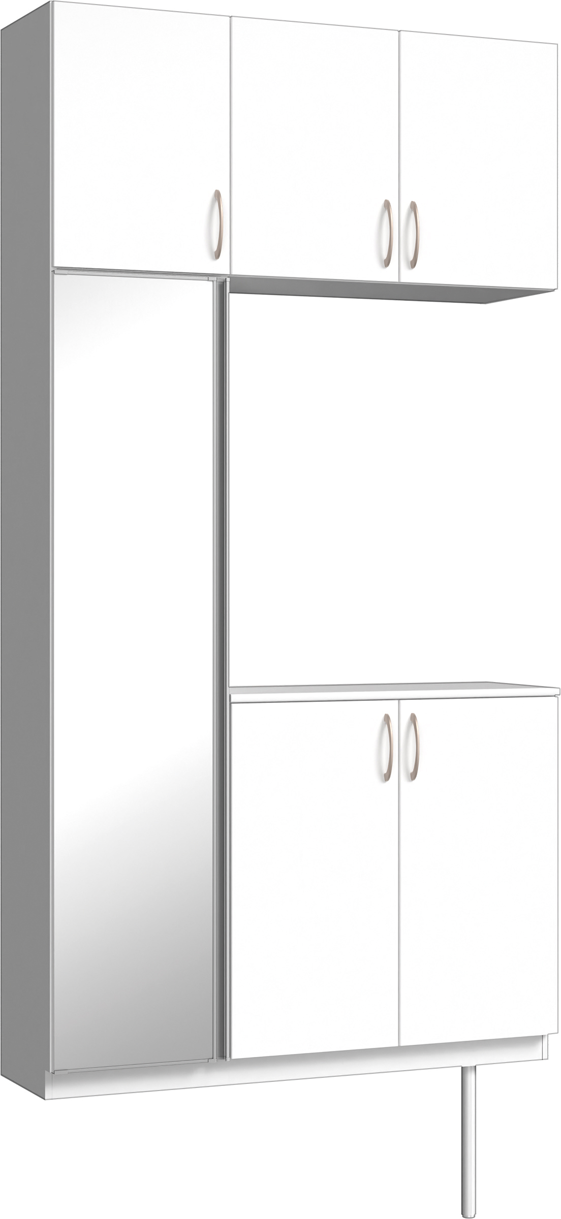 玄関収納　イエリア　開き戸ユニット　フラット縦木目　Ｓ３８　コの字ＰＬＡＮ　シューズ収納　ミラー扉　１２００幅　〈パウダーホワイト柄〉　ハンドルラウンド型〈Ｔシルバー色〉