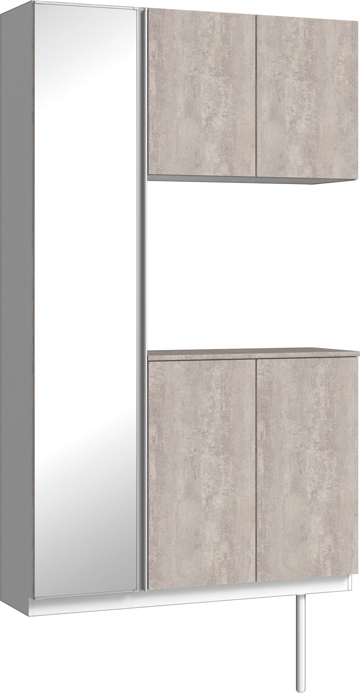 玄関収納　イエリア　開き戸ユニット　フラット　Ｓ９３　コの字ＰＬＡＮ　シューズ収納　ミラー扉　１２００幅　〈コンクリートグレー柄〉　ハンドルレス