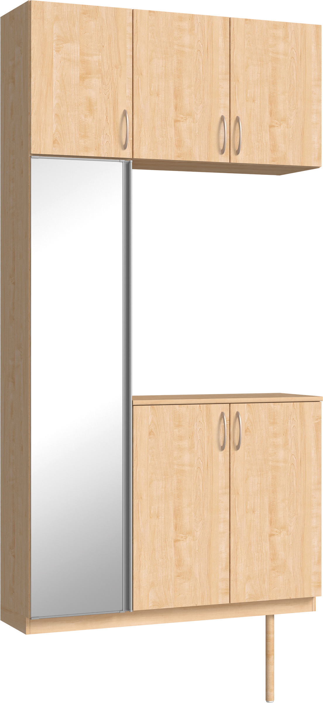 玄関収納　イエリア　開き戸ユニット　フラット縦木目　Ｓ３８　コの字ＰＬＡＮ　シューズ収納　ミラー扉　１２００幅　〈ミルベージュ柄〉　ハンドルラウンド型〈Ｔシルバー色〉