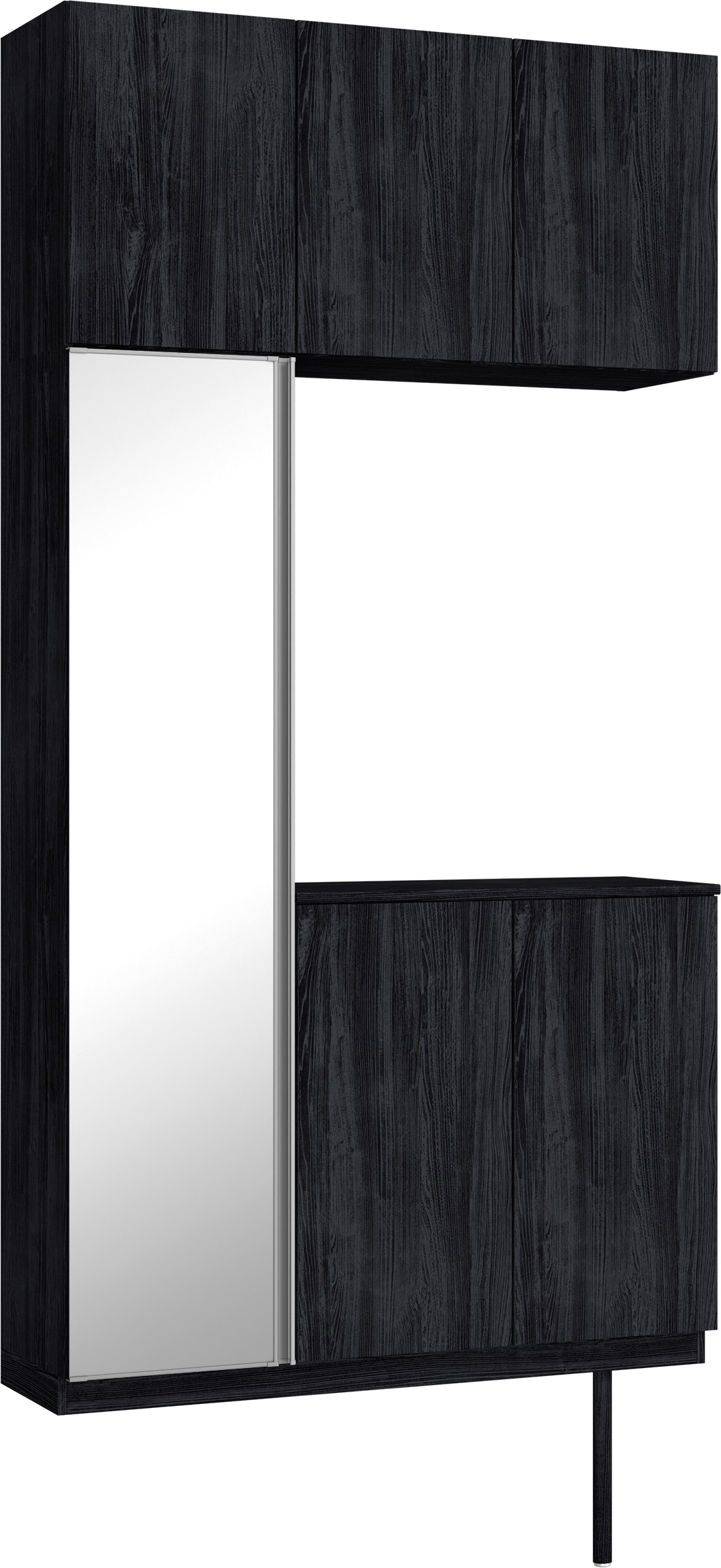 玄関収納　イエリア　開き戸ユニット　フラット縦木目　Ｓ３８　コの字ＰＬＡＮ　シューズ収納　ミラー扉　１２００幅　〈モスブラック柄〉　ハンドルレス