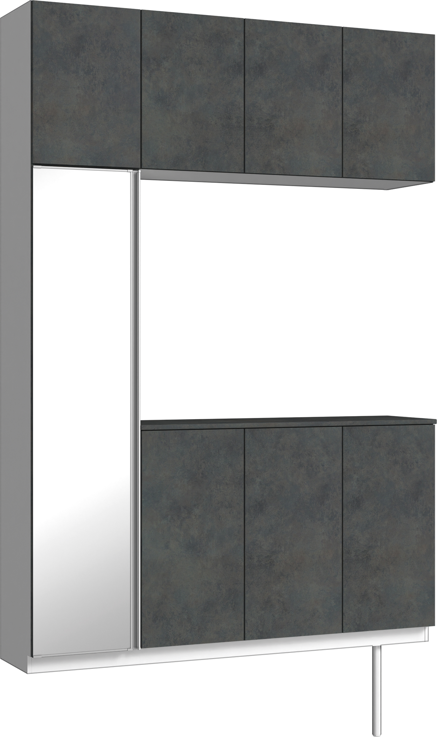 玄関収納　イエリア　開き戸ユニット　フラット　Ｓ４５　コの字ＰＬＡＮ　シューズ収納　ミラー扉　１６００幅　〈アイアンブラック柄〉　ハンドルレス