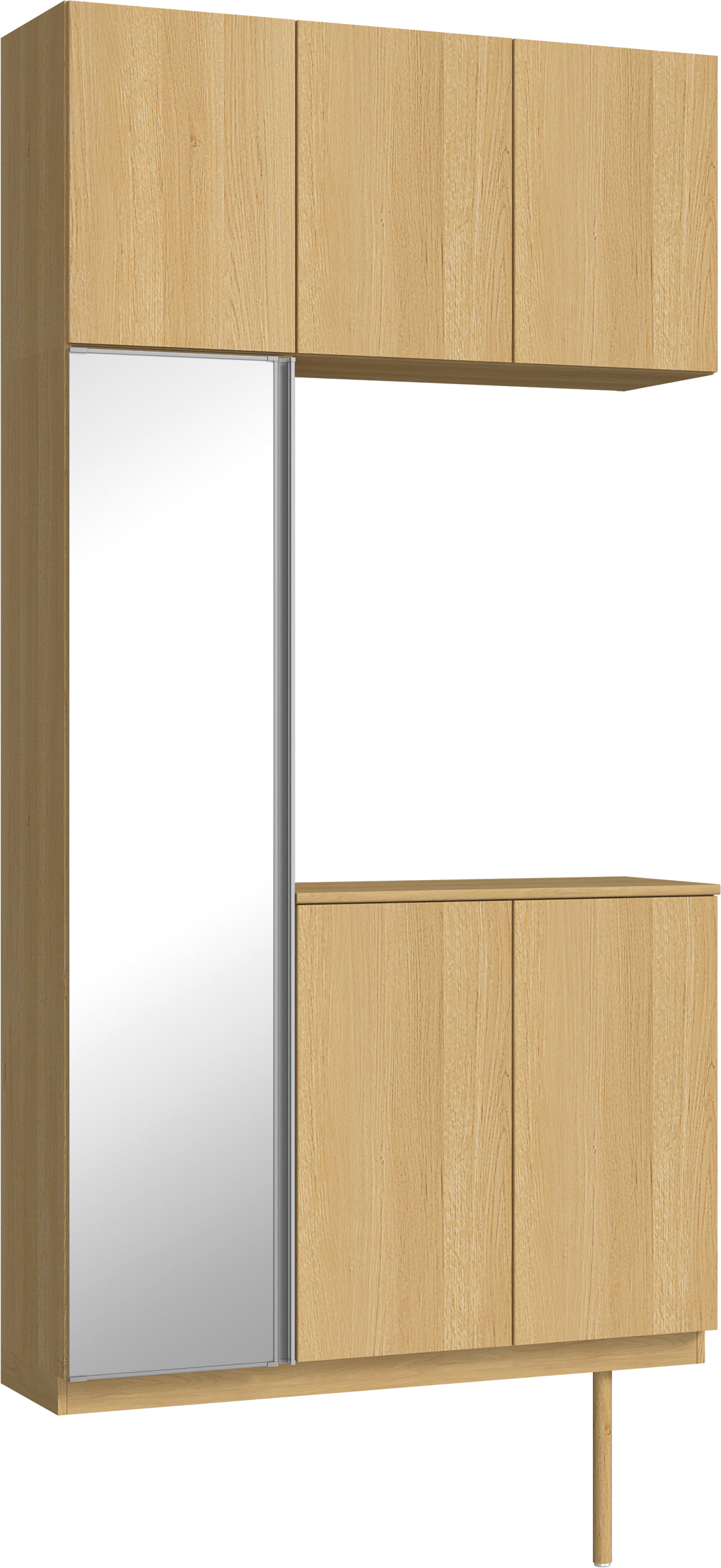 玄関収納　イエリア　開き戸ユニット　フラット縦木目　Ｓ３８　コの字ＰＬＡＮ　シューズ収納　ミラー扉　１２００幅　〈ライトオーカー柄〉　ハンドルレス