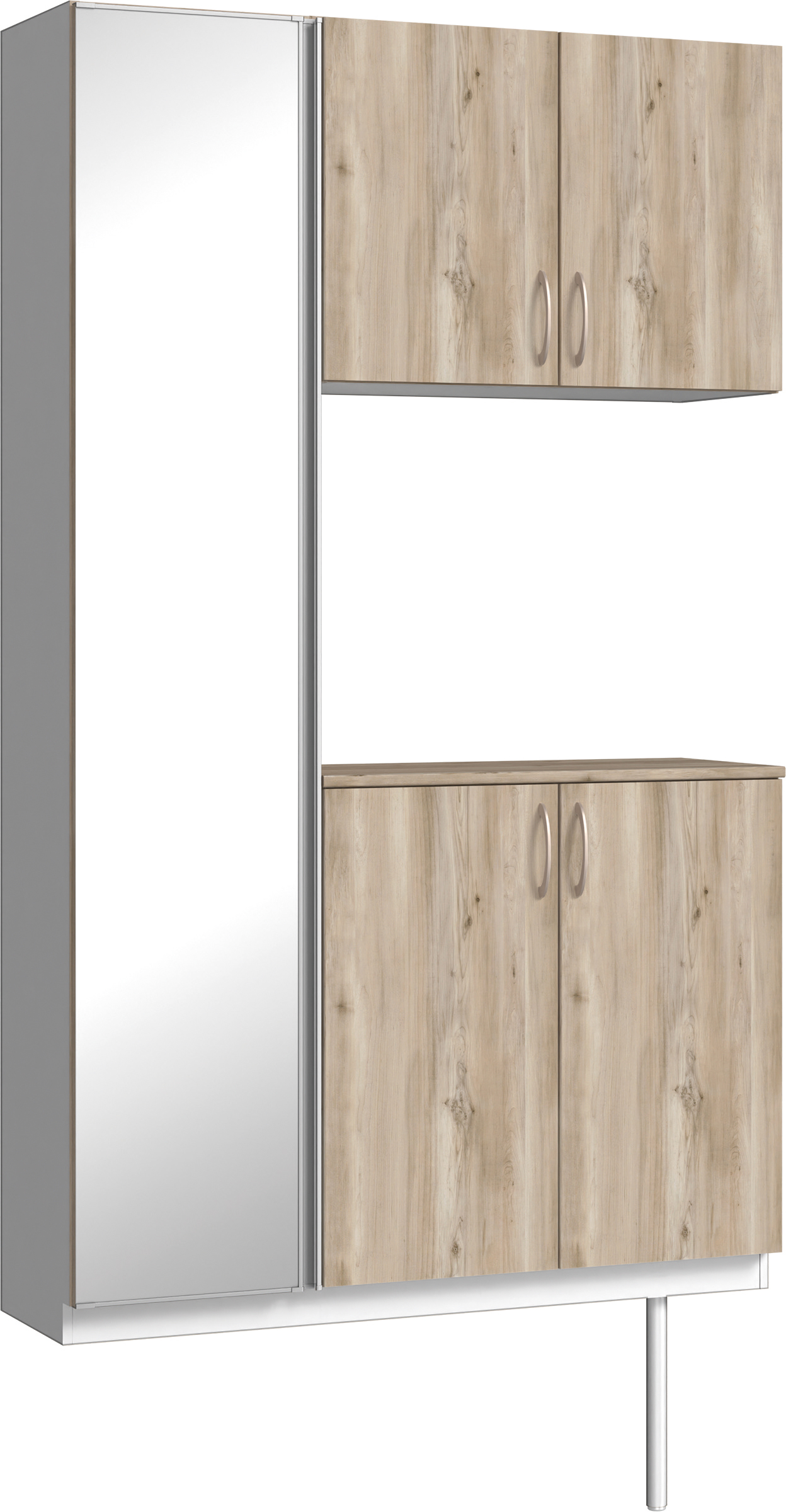 玄関収納　イエリア　開き戸ユニット　フラット　Ｓ９３　コの字ＰＬＡＮ　シューズ収納　ミラー扉　１２００幅　〈スモークグレー柄〉　ハンドルラウンド型〈Ｔシルバー色〉