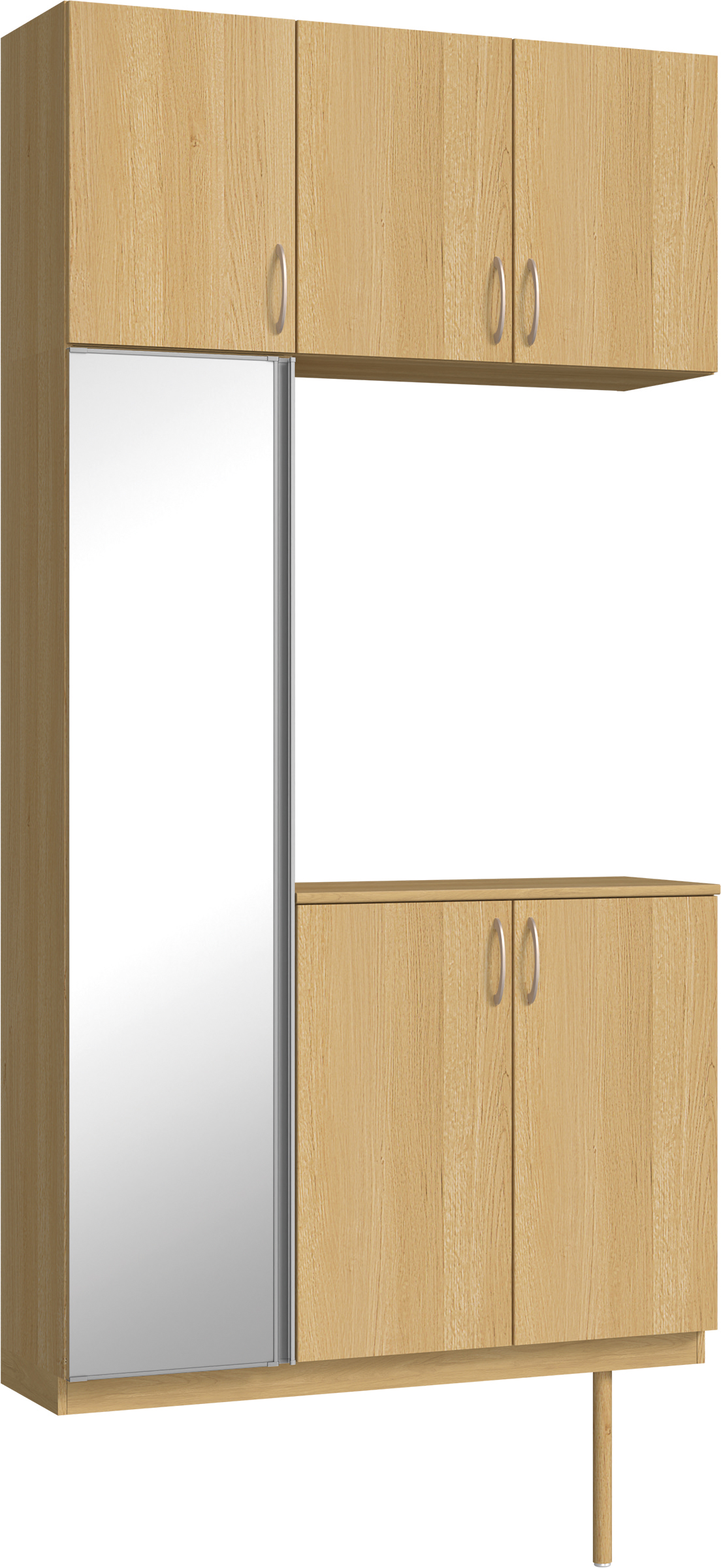 玄関収納　イエリア　開き戸ユニット　フラット縦木目　Ｓ３８　コの字ＰＬＡＮ　シューズ収納　ミラー扉　１２００幅　〈ライトオーカー柄〉　ハンドルラウンド型〈Ｔシルバー色〉